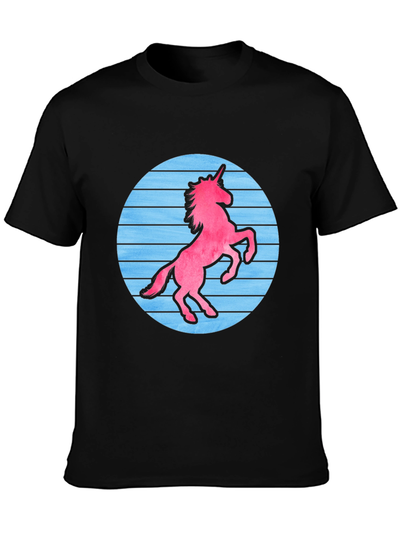 Retro Unicorn Graphic T-Shirt - Black Cotton Blend