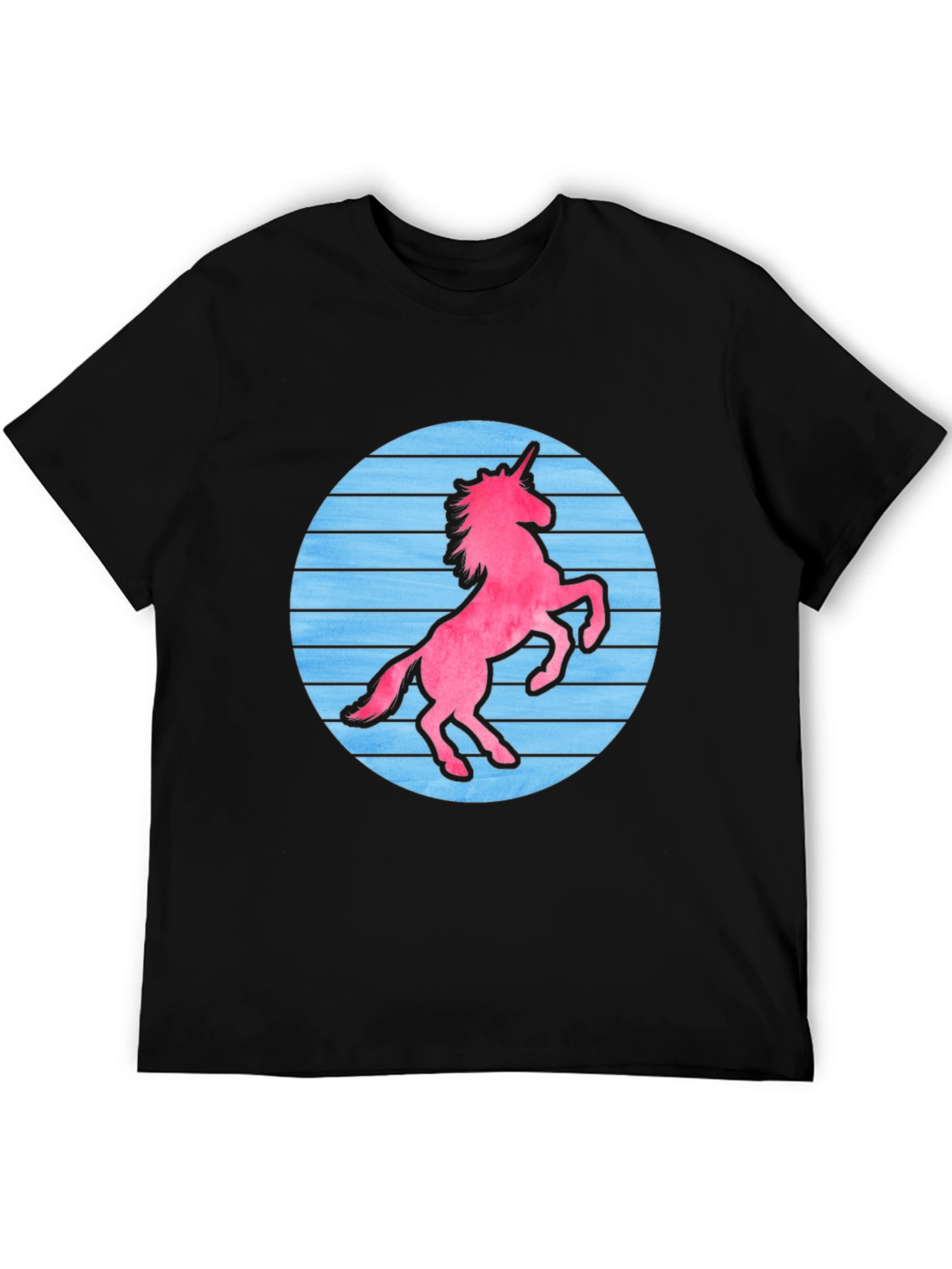 Retro Unicorn Graphic T-Shirt - Black Cotton Blend