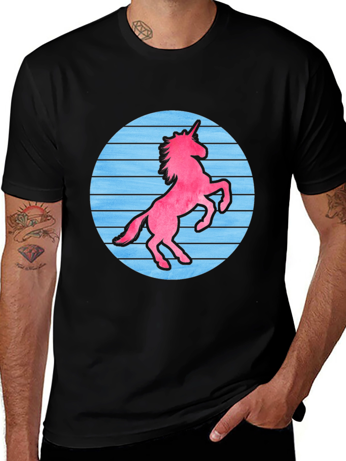 Retro Unicorn Graphic T-Shirt - Black Cotton Blend