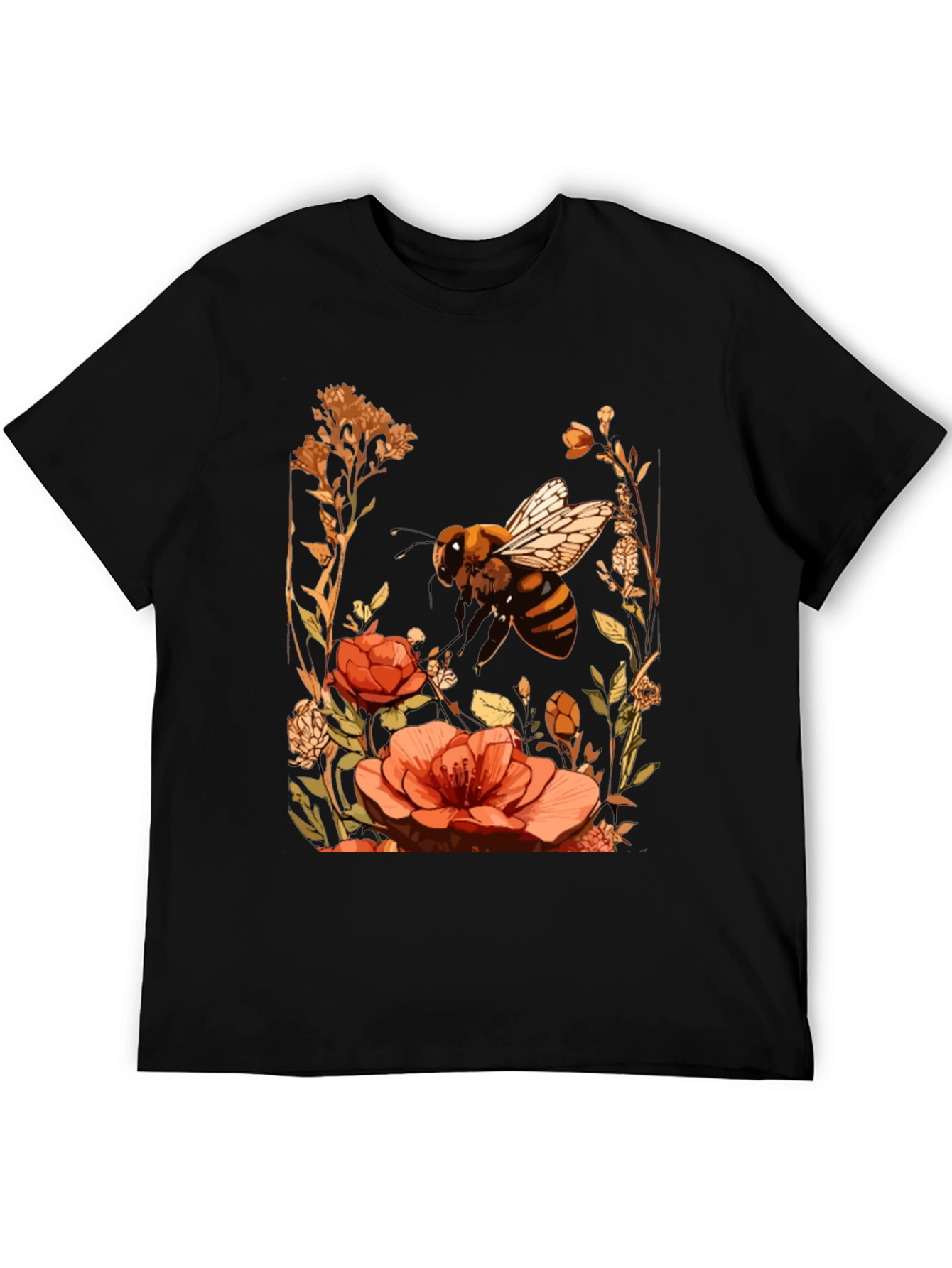 Bee & Flower Graphic Tee - Black Cotton Blend