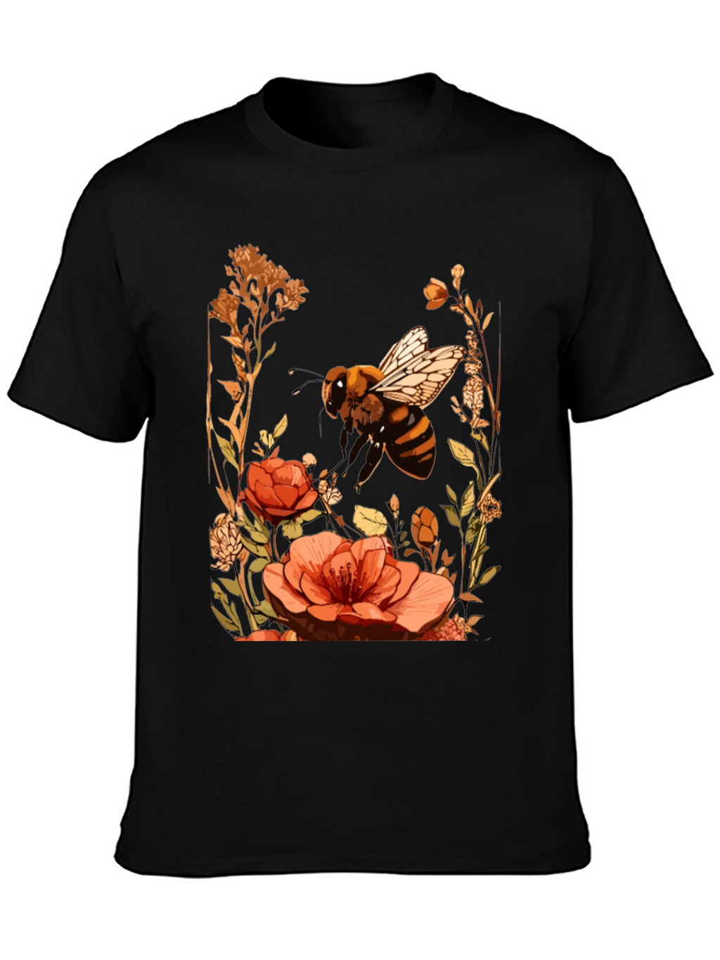 Bee & Flower Graphic Tee - Black Cotton Blend