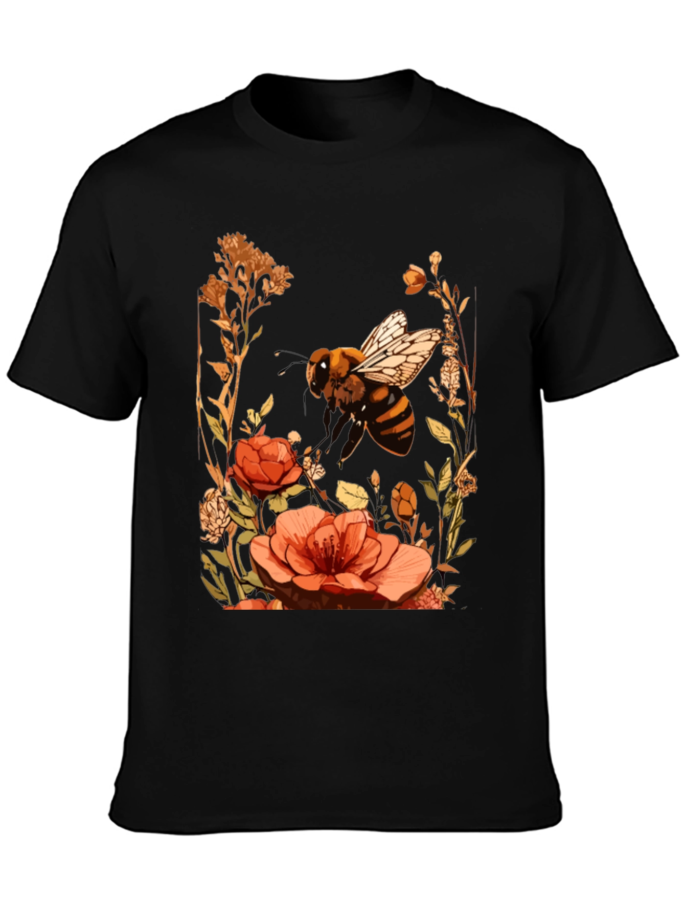 Bee & Flower Graphic Tee - Black Cotton Blend