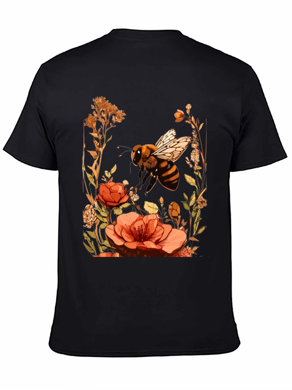 Bee & Flower Graphic Tee - Black Cotton Blend