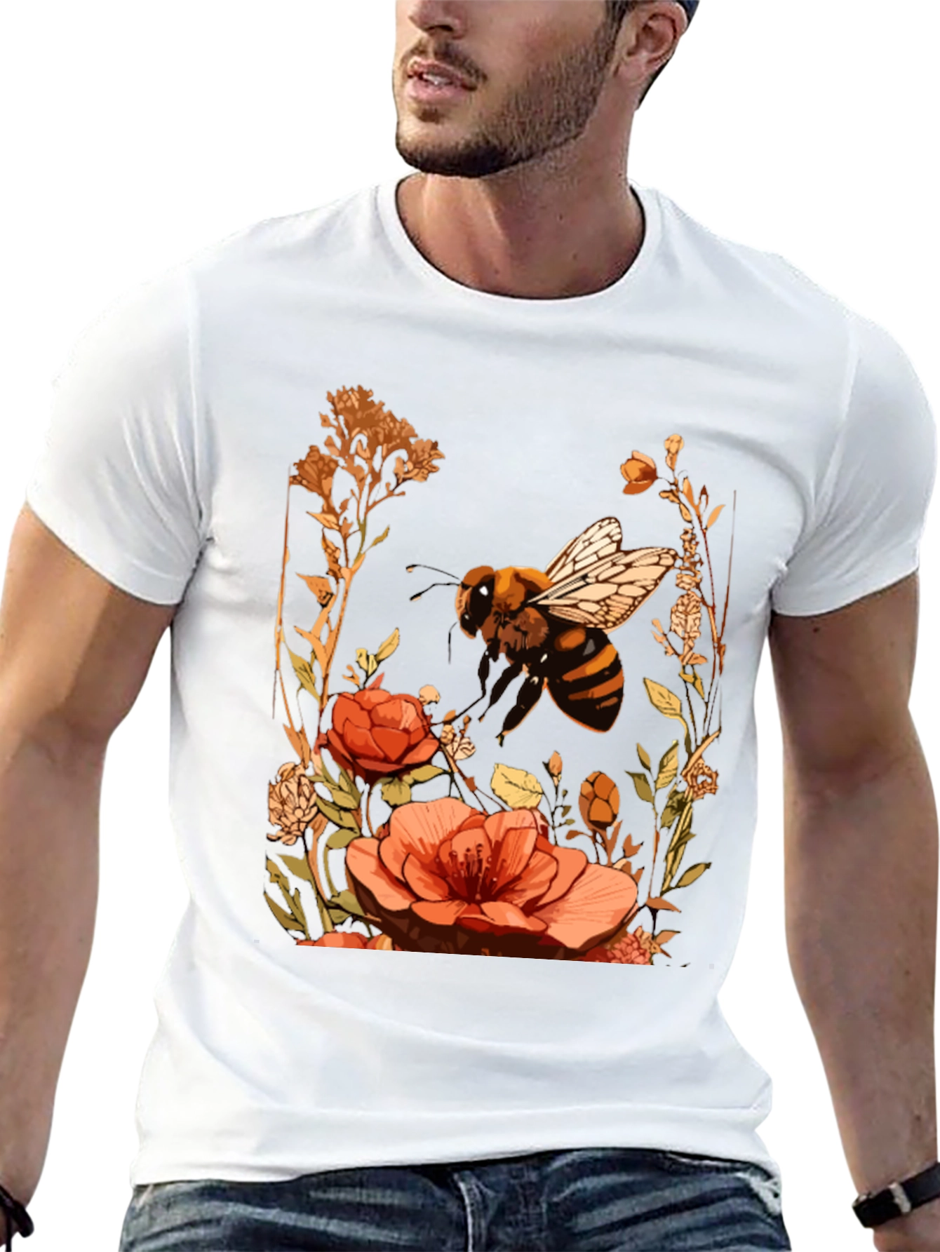Bee & Flower Graphic Tee - Black Cotton Blend