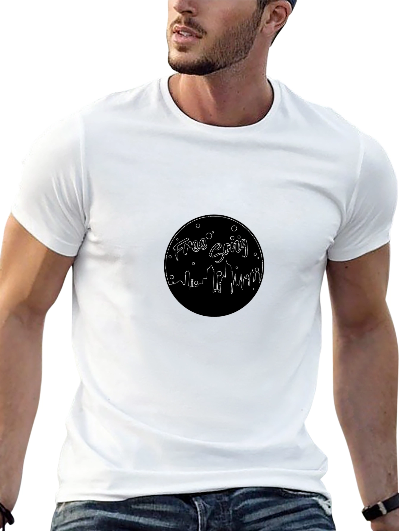 Free Going Cityscape T-Shirt - Black Crew Neck Tee