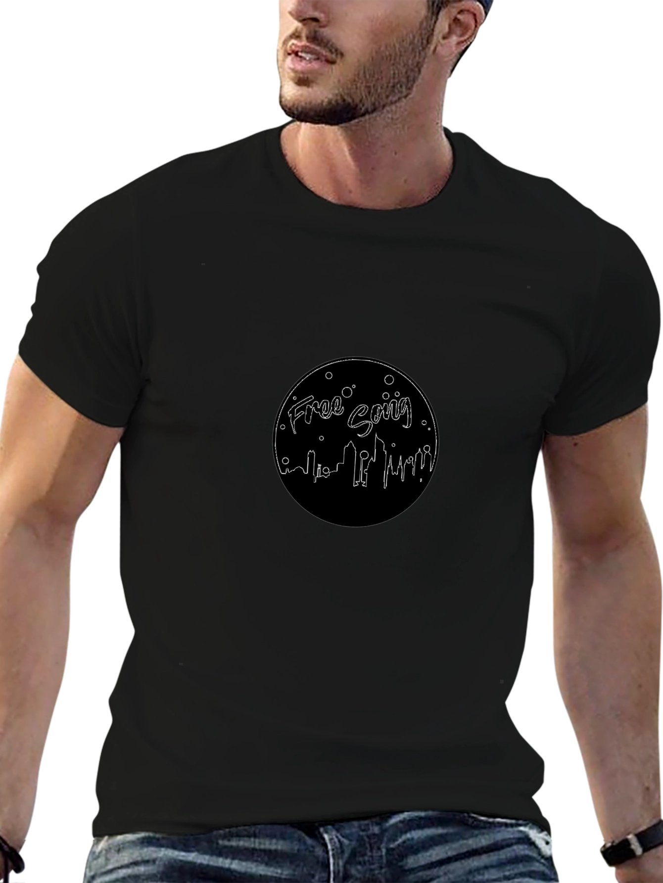 Free Going Cityscape T-Shirt - Black Crew Neck Tee