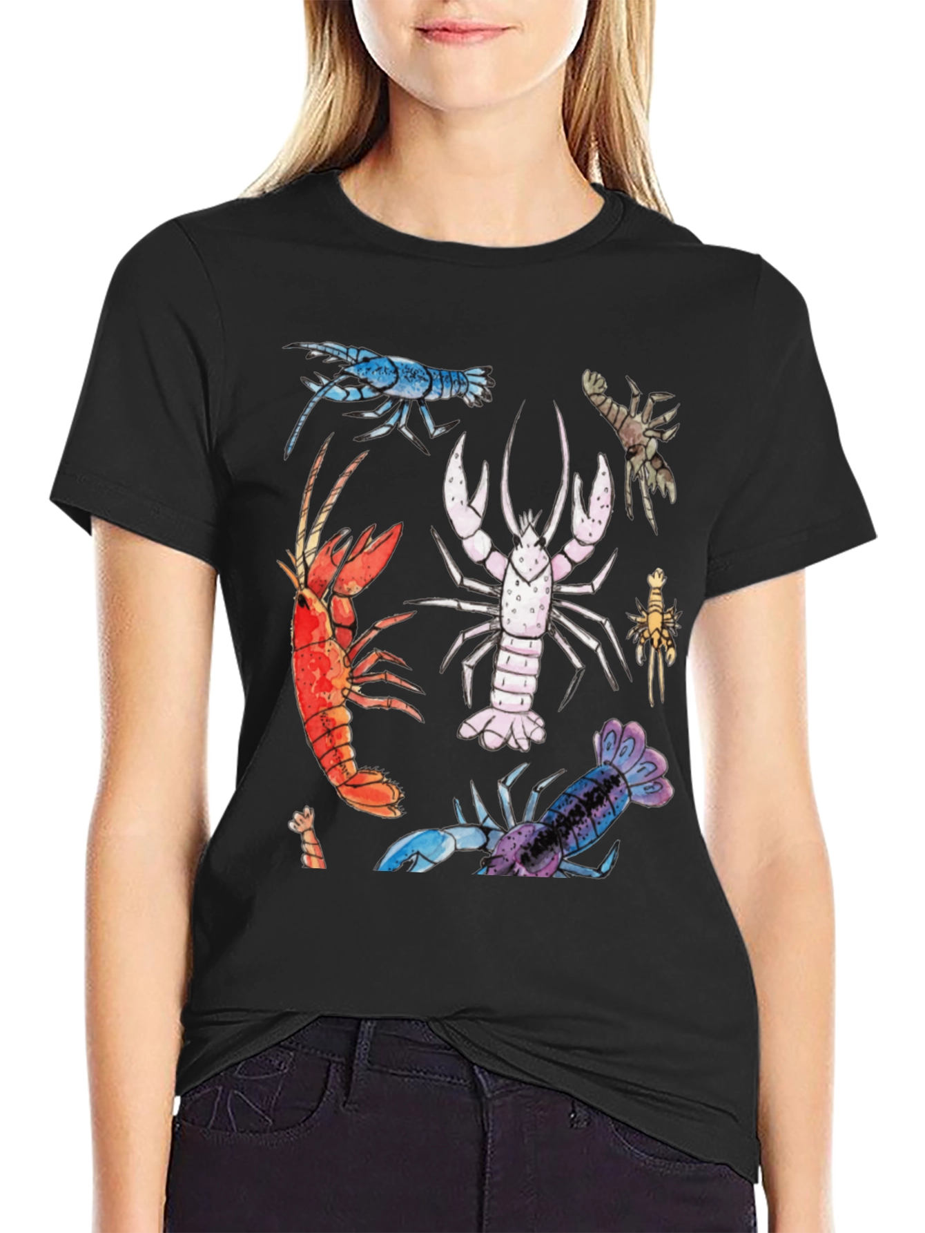 Lobster Graphic Tee - Black Cotton T-Shirt