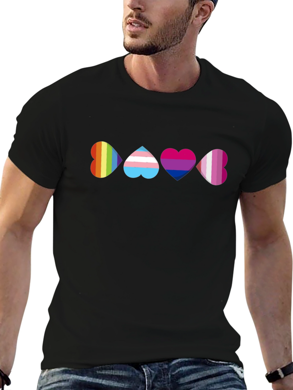 Pride Heart T-Shirt - Rainbow Trans Bi Lesbian