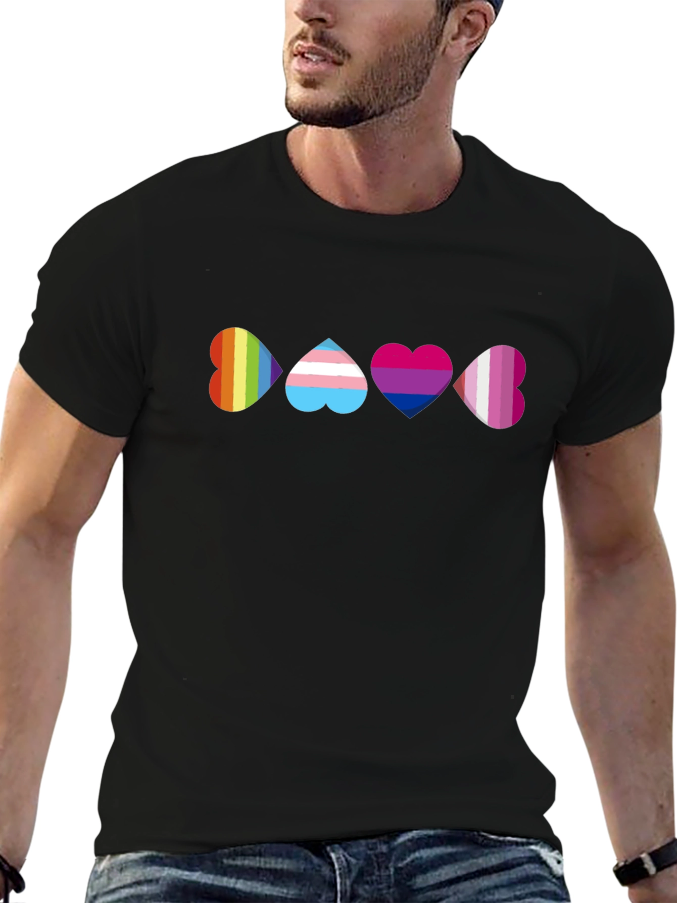 Pride Heart T-Shirt - Rainbow Trans Bi Lesbian