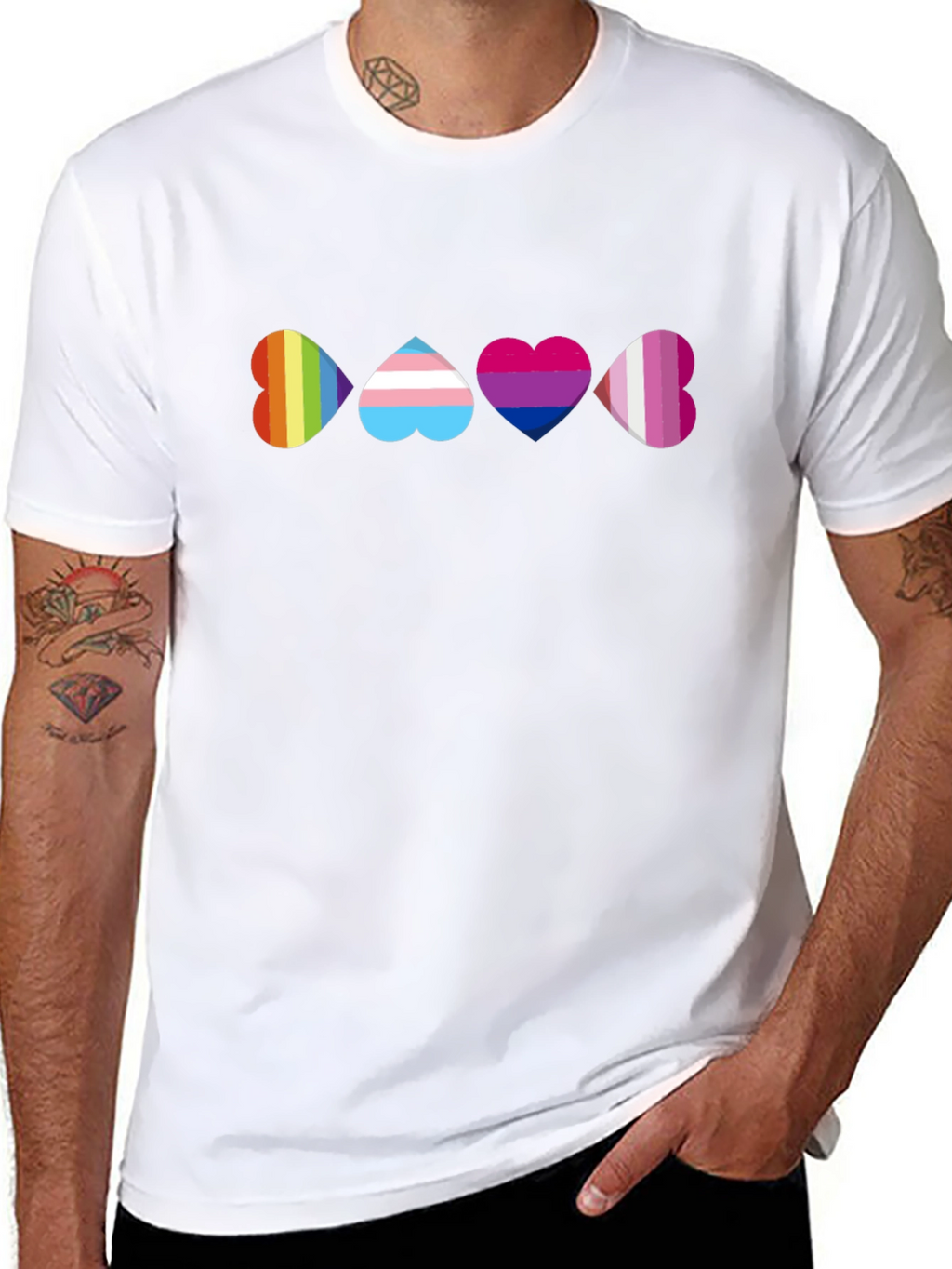 Pride Heart T-Shirt - Rainbow Trans Bi Lesbian
