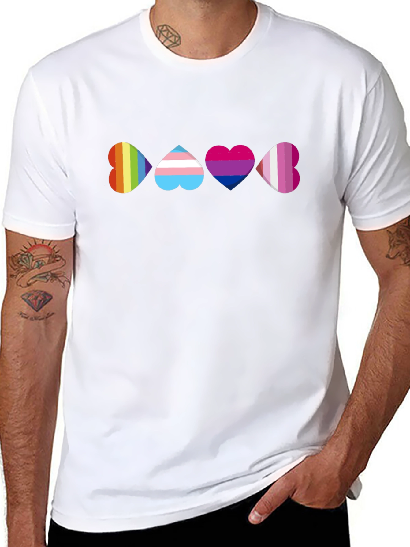 Pride Heart T-Shirt - Rainbow Trans Bi Lesbian