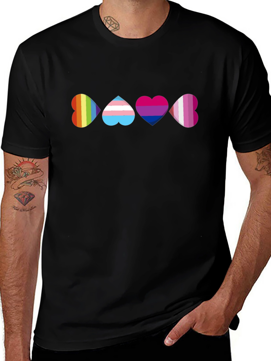 Pride Heart T-Shirt - Rainbow Trans Bi Lesbian
