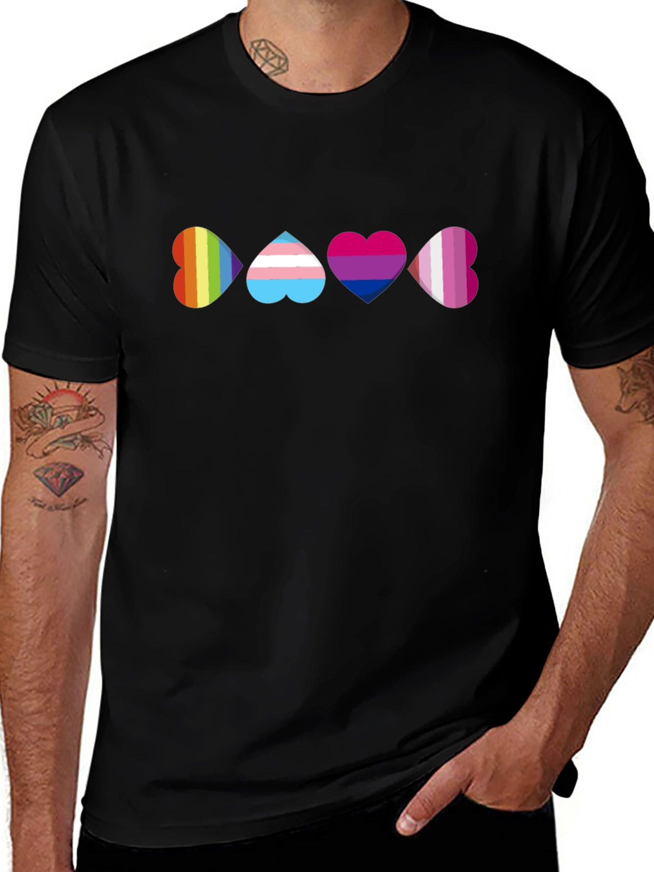 Pride Heart T-Shirt - Rainbow Trans Bi Lesbian