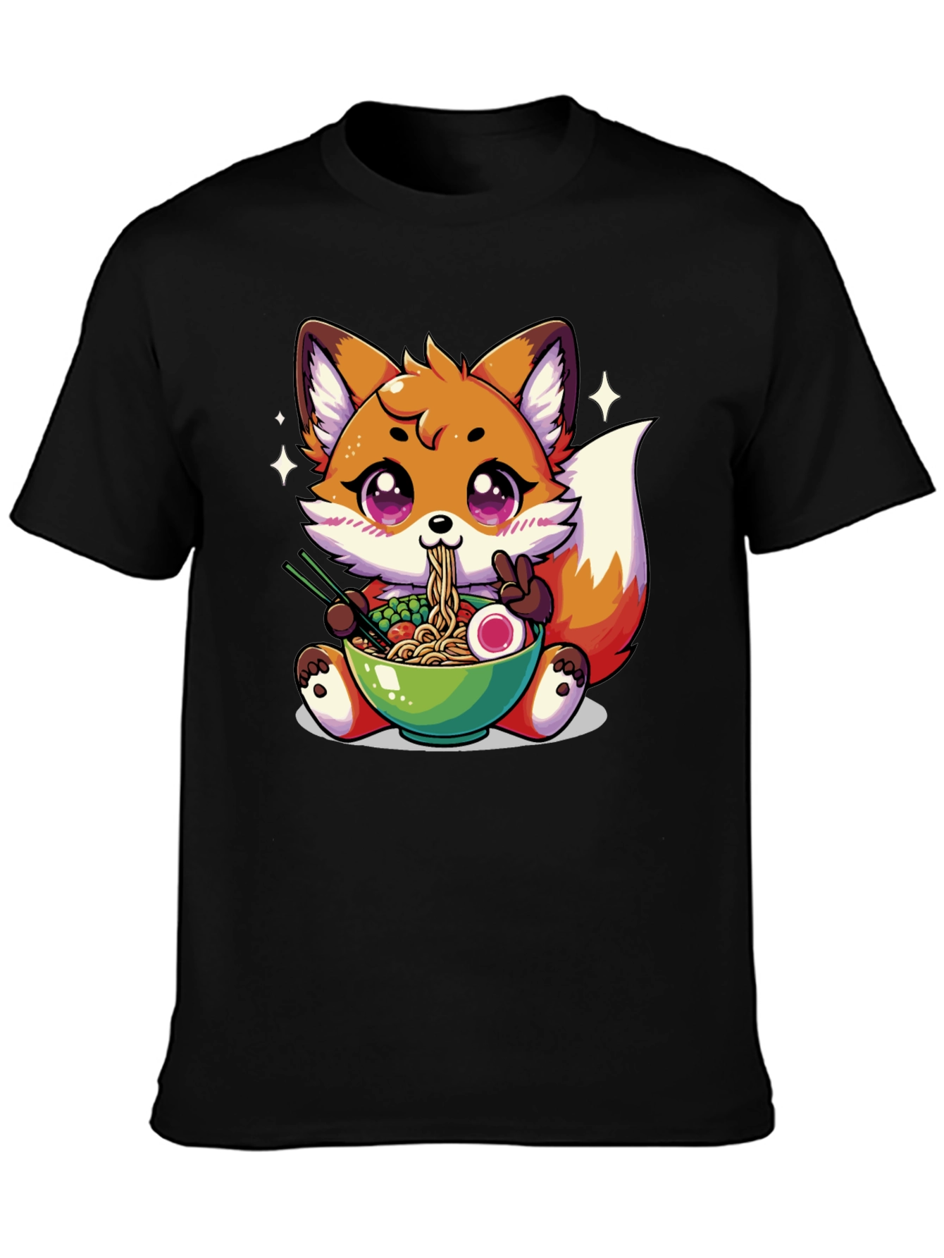 Anime Fox Ramen T-Shirt - Kawaii Noodle Lover Tee