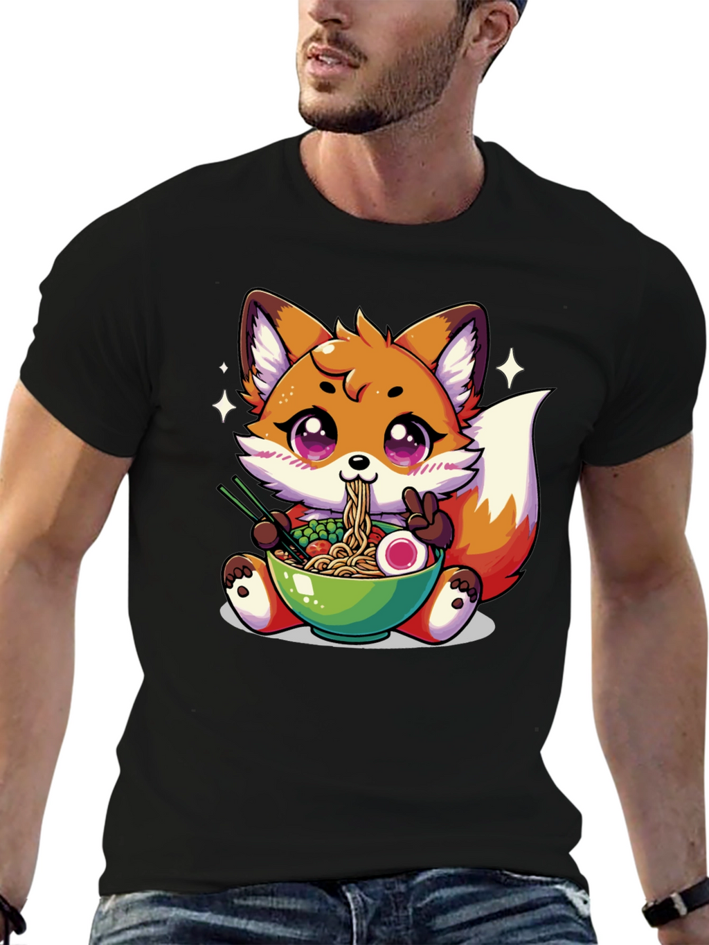 Anime Fox Ramen T-Shirt - Kawaii Noodle Lover Tee