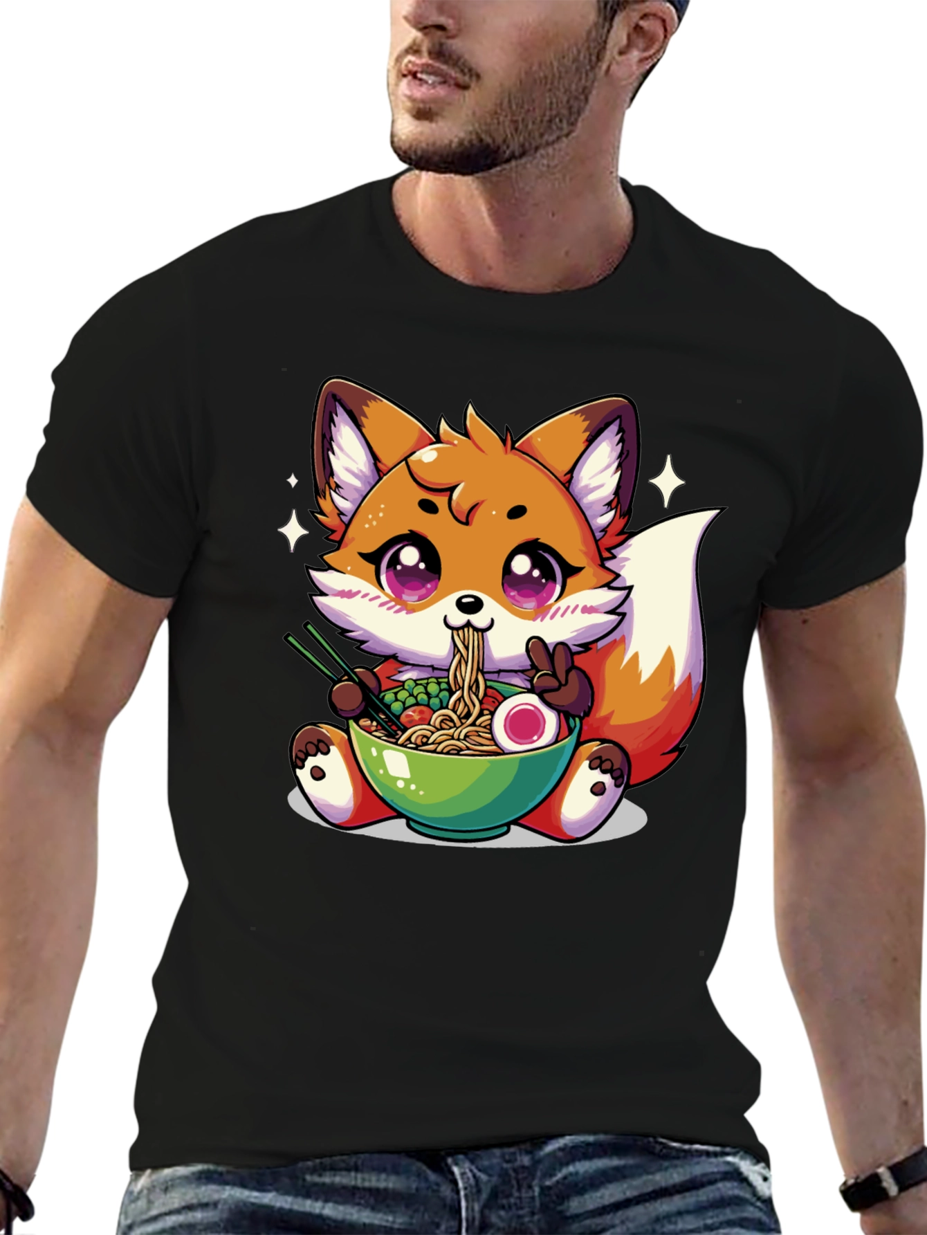 Anime Fox Ramen T-Shirt - Kawaii Noodle Lover Tee
