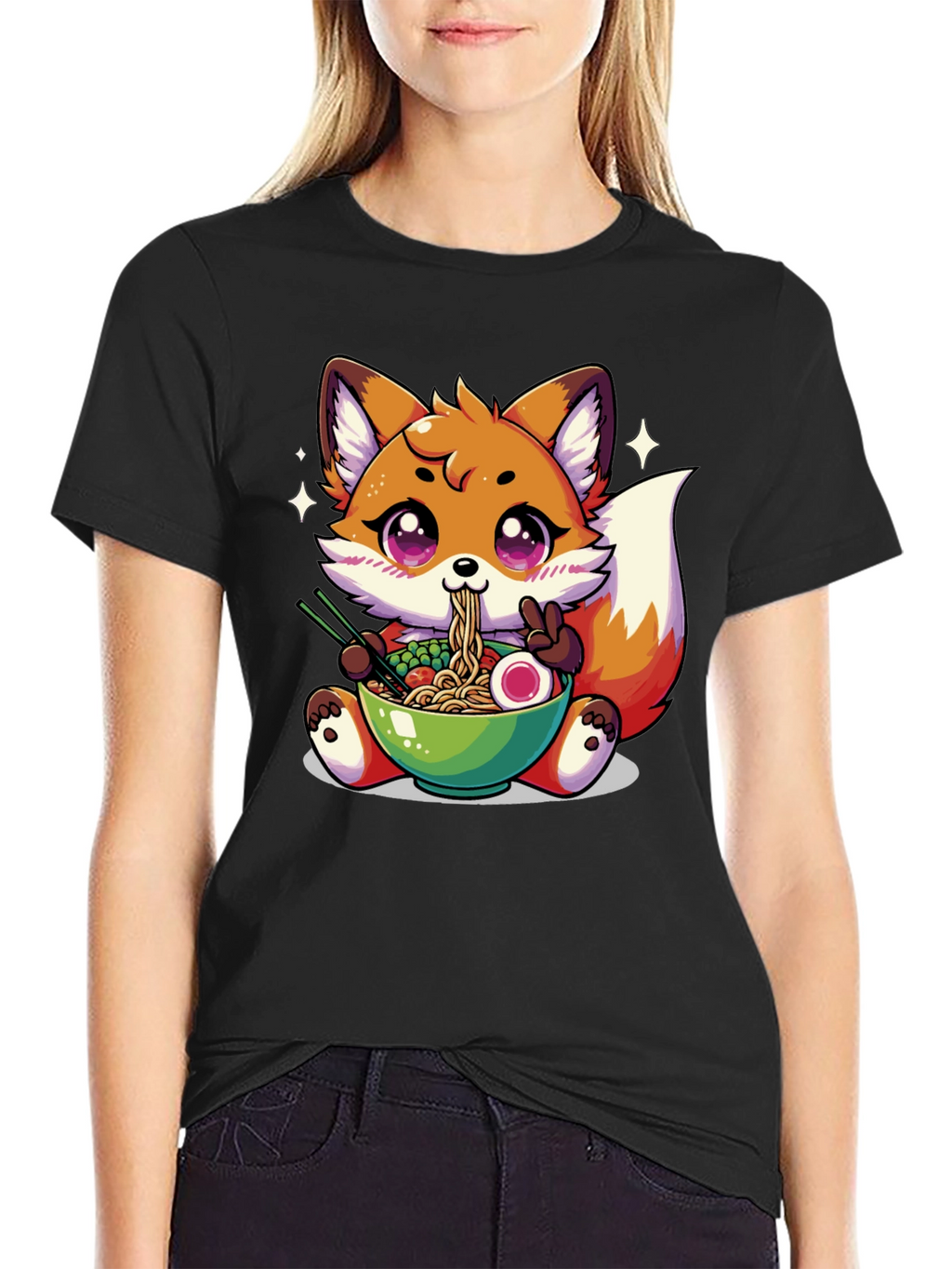 Anime Fox Ramen T-Shirt - Kawaii Noodle Lover Tee