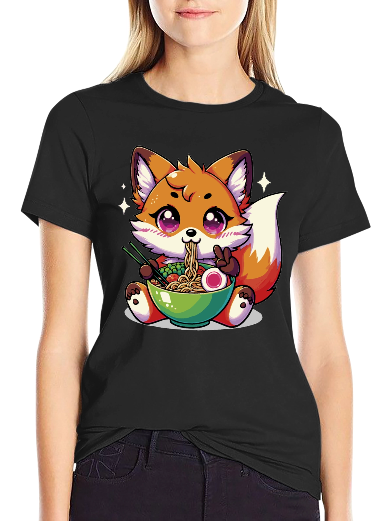 Anime Fox Ramen T-Shirt - Kawaii Noodle Lover Tee