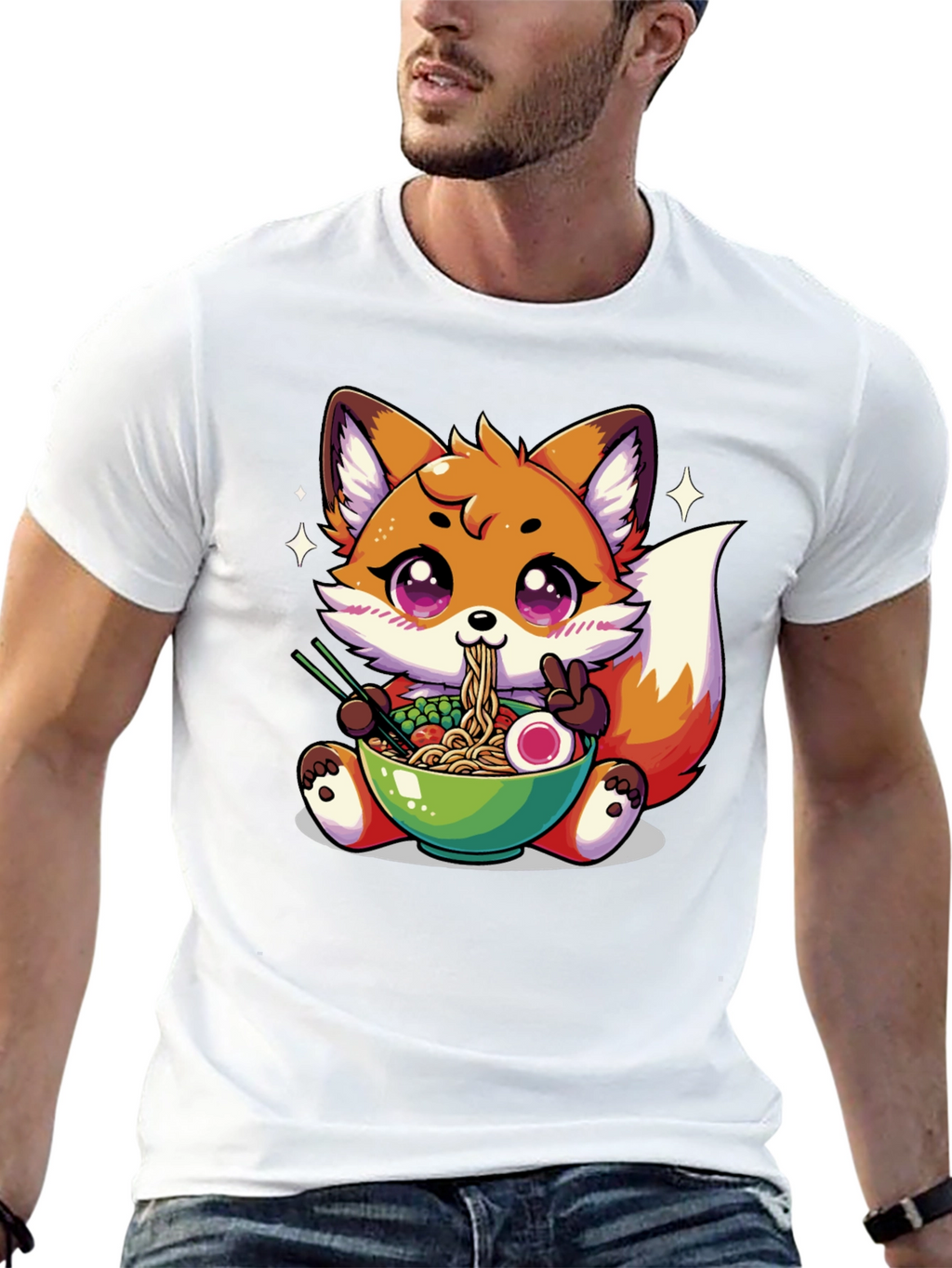 Anime Fox Ramen T-Shirt - Kawaii Noodle Lover Tee