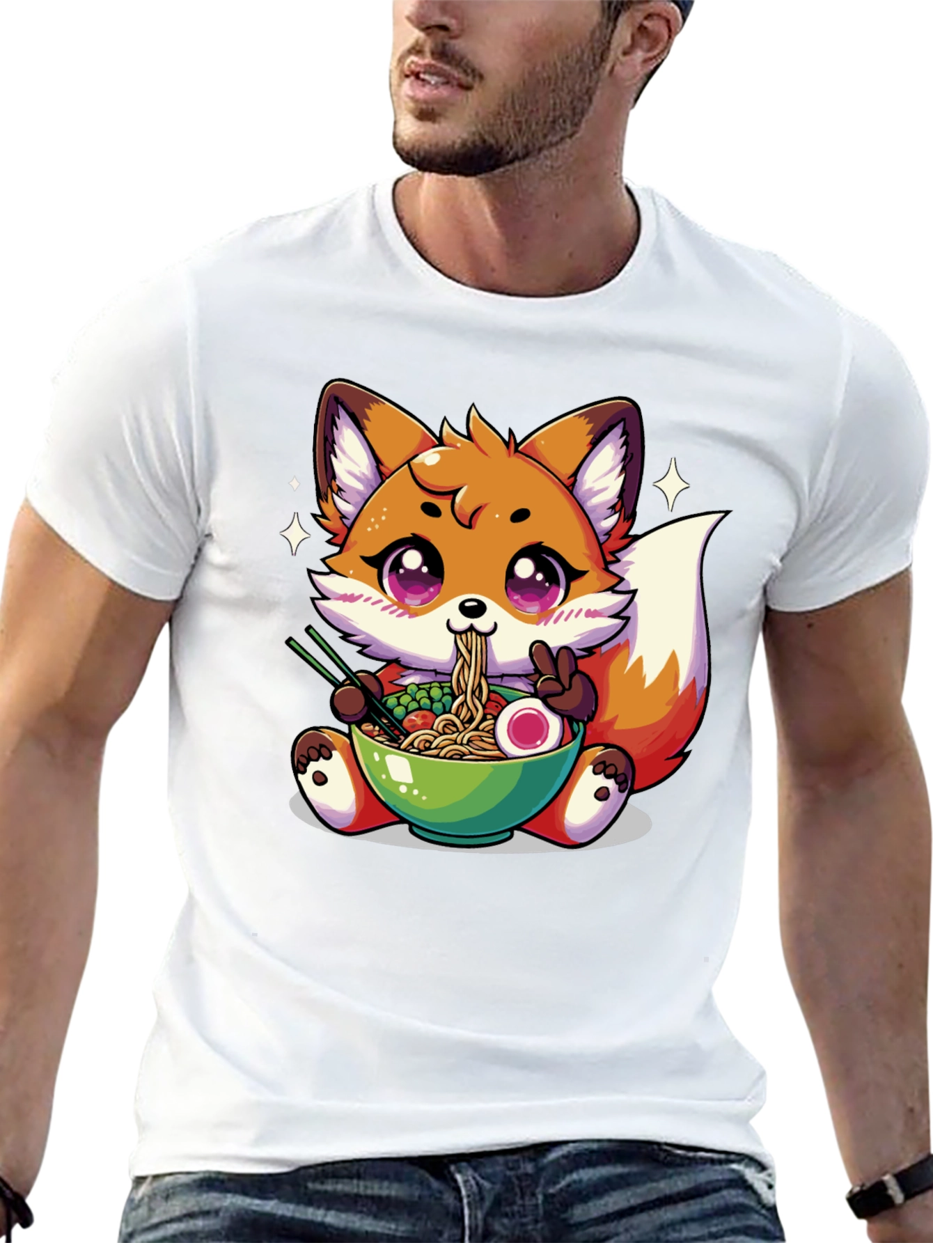 Anime Fox Ramen T-Shirt - Kawaii Noodle Lover Tee