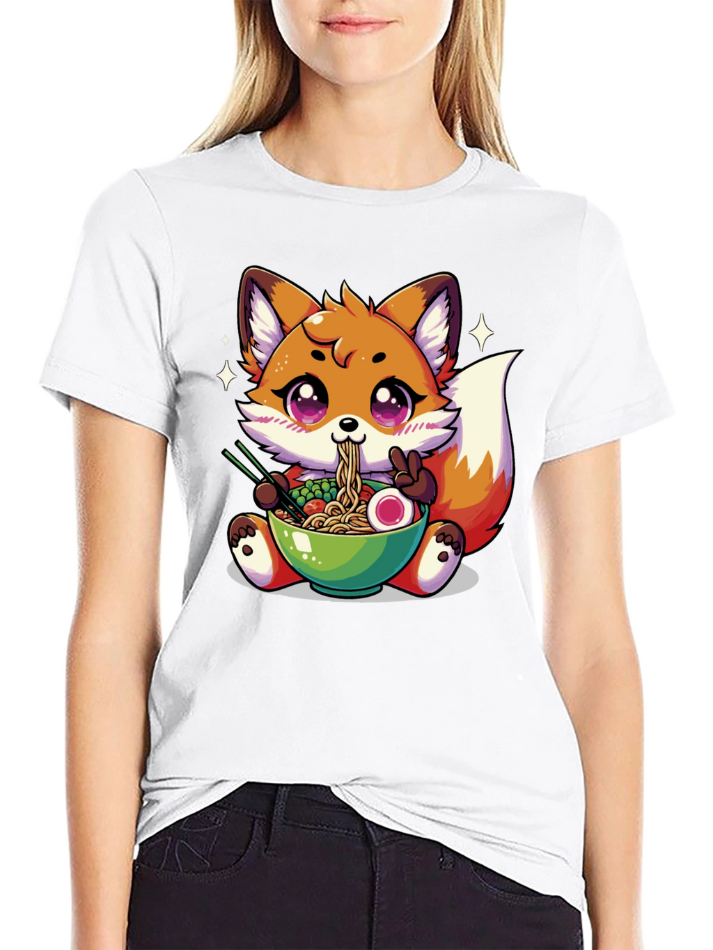 Anime Fox Ramen T-Shirt - Kawaii Noodle Lover Tee