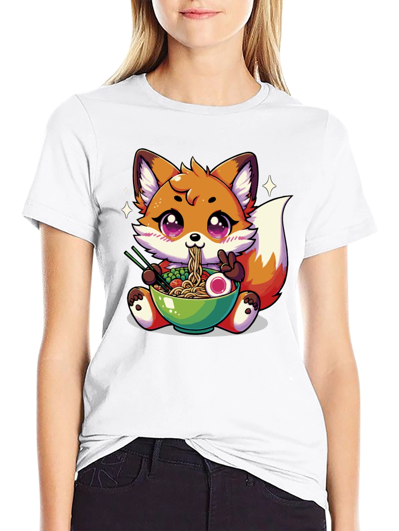 Anime Fox Ramen T-Shirt - Kawaii Noodle Lover Tee