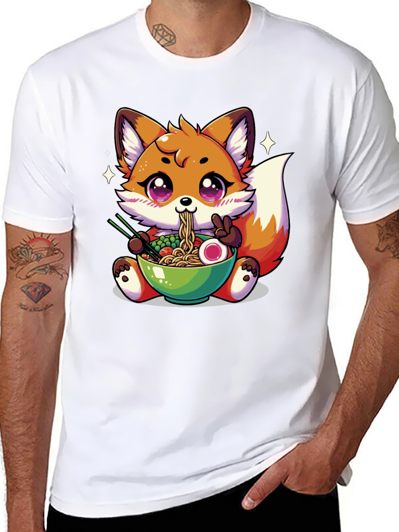 Anime Fox Ramen T-Shirt - Kawaii Noodle Lover Tee