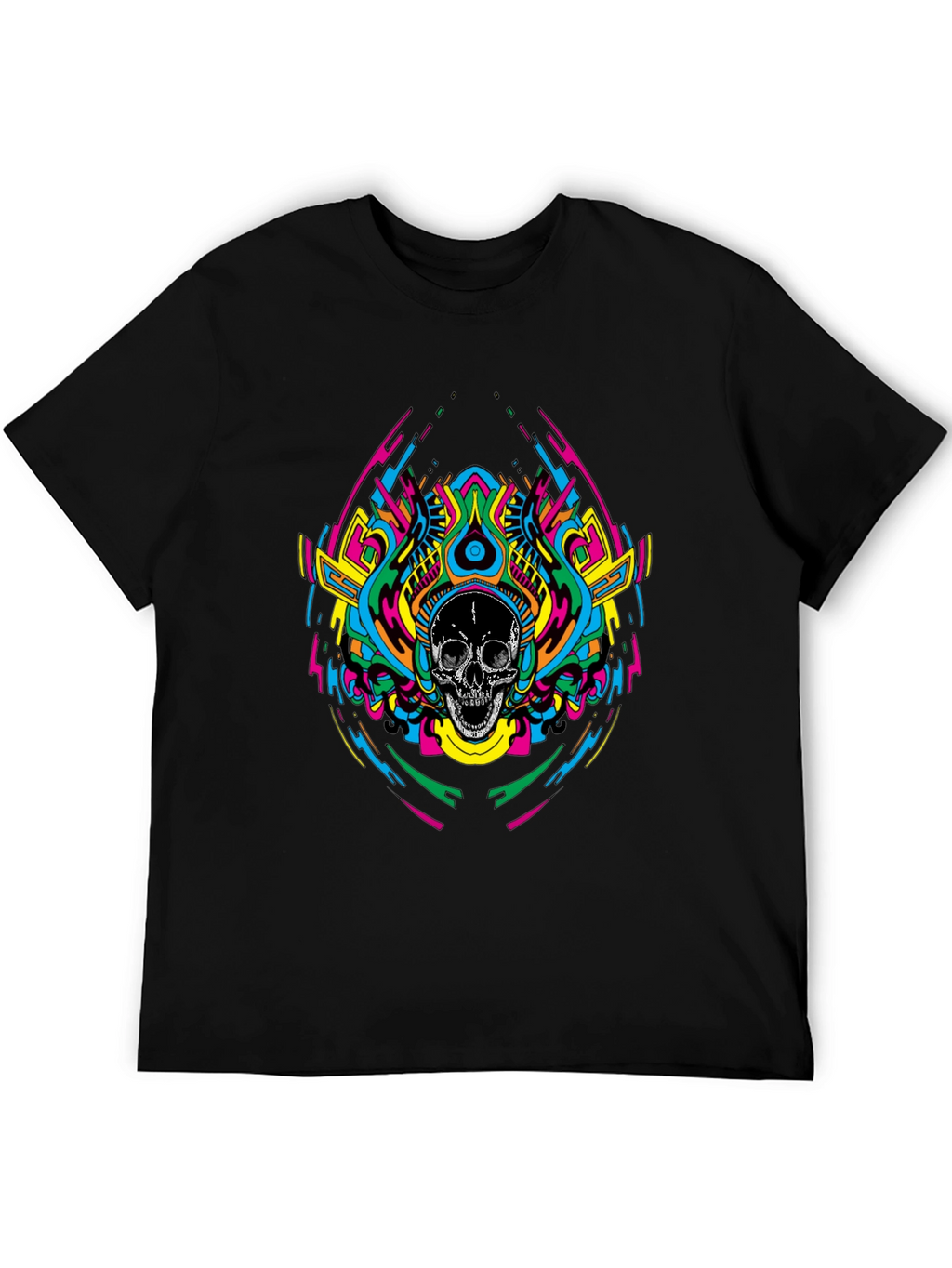 Psychedelic Skull Graphic T-Shirt - Black