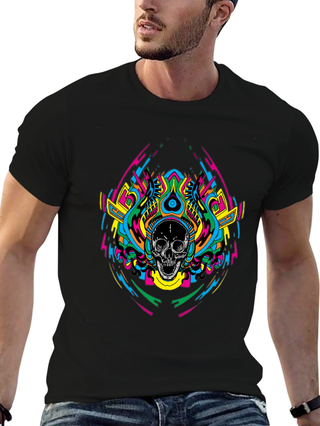 Psychedelic Skull Graphic T-Shirt - Black