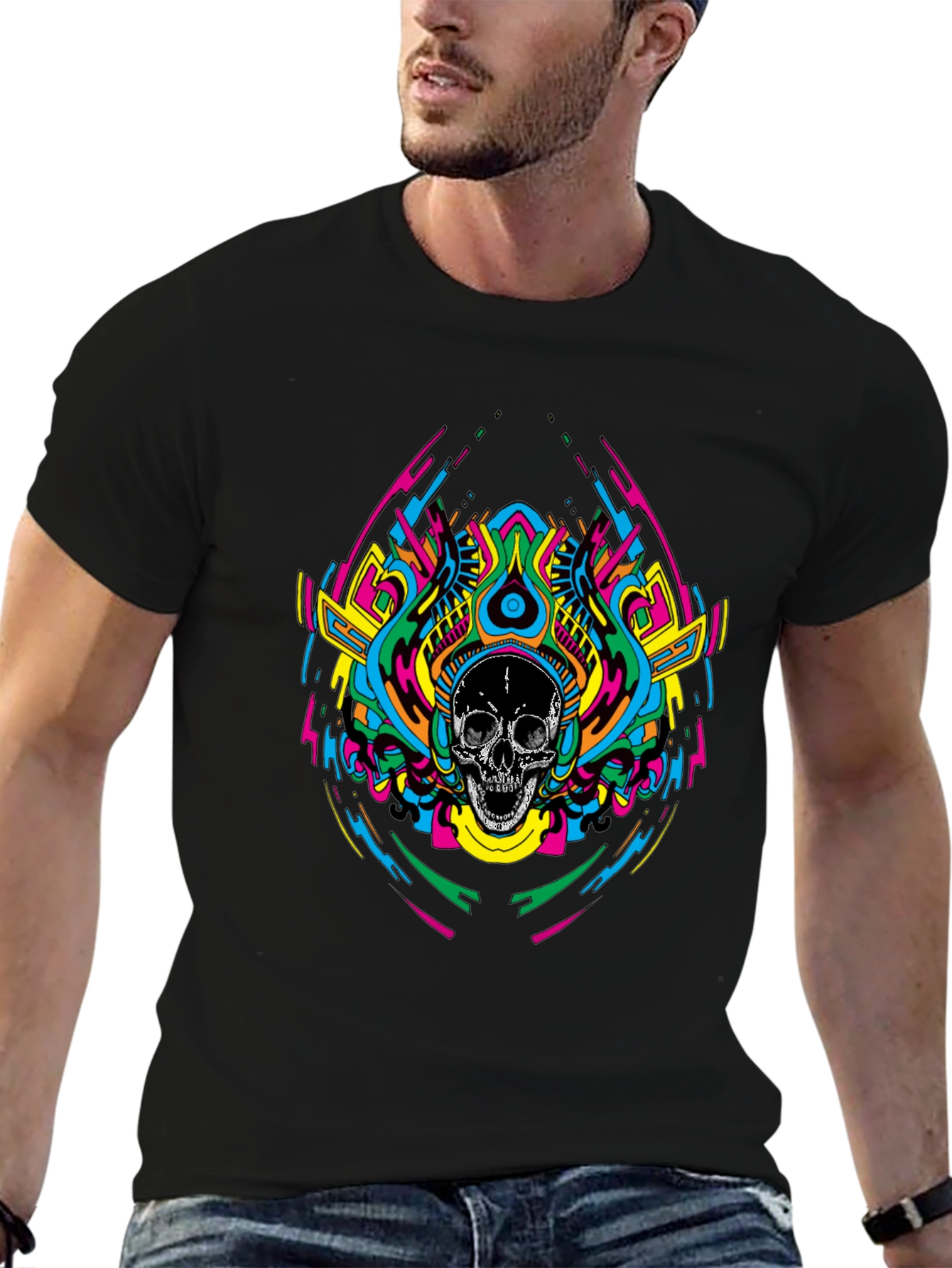 Psychedelic Skull Graphic T-Shirt - Black