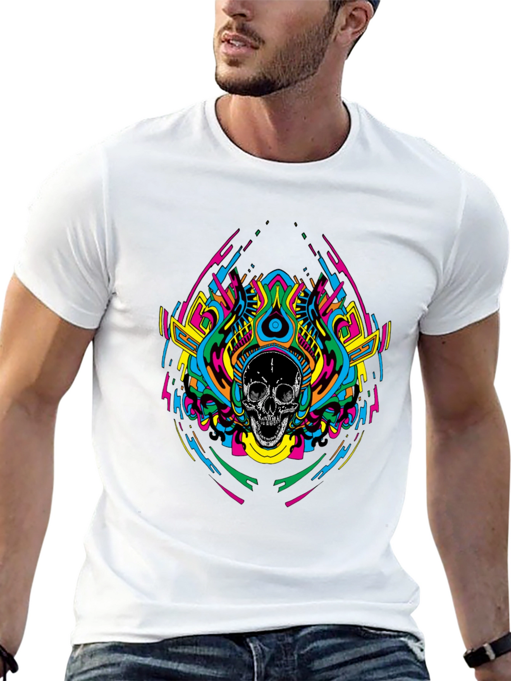 Psychedelic Skull Graphic T-Shirt - Black