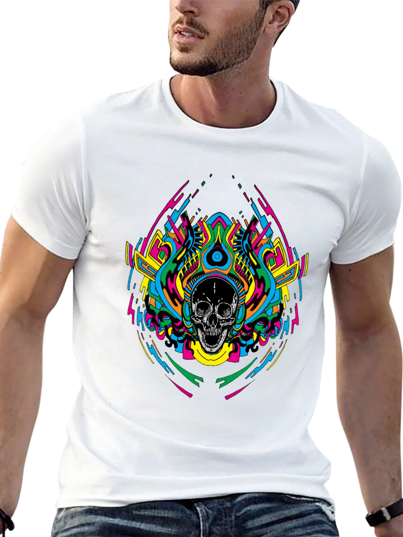 Psychedelic Skull Graphic T-Shirt - Black