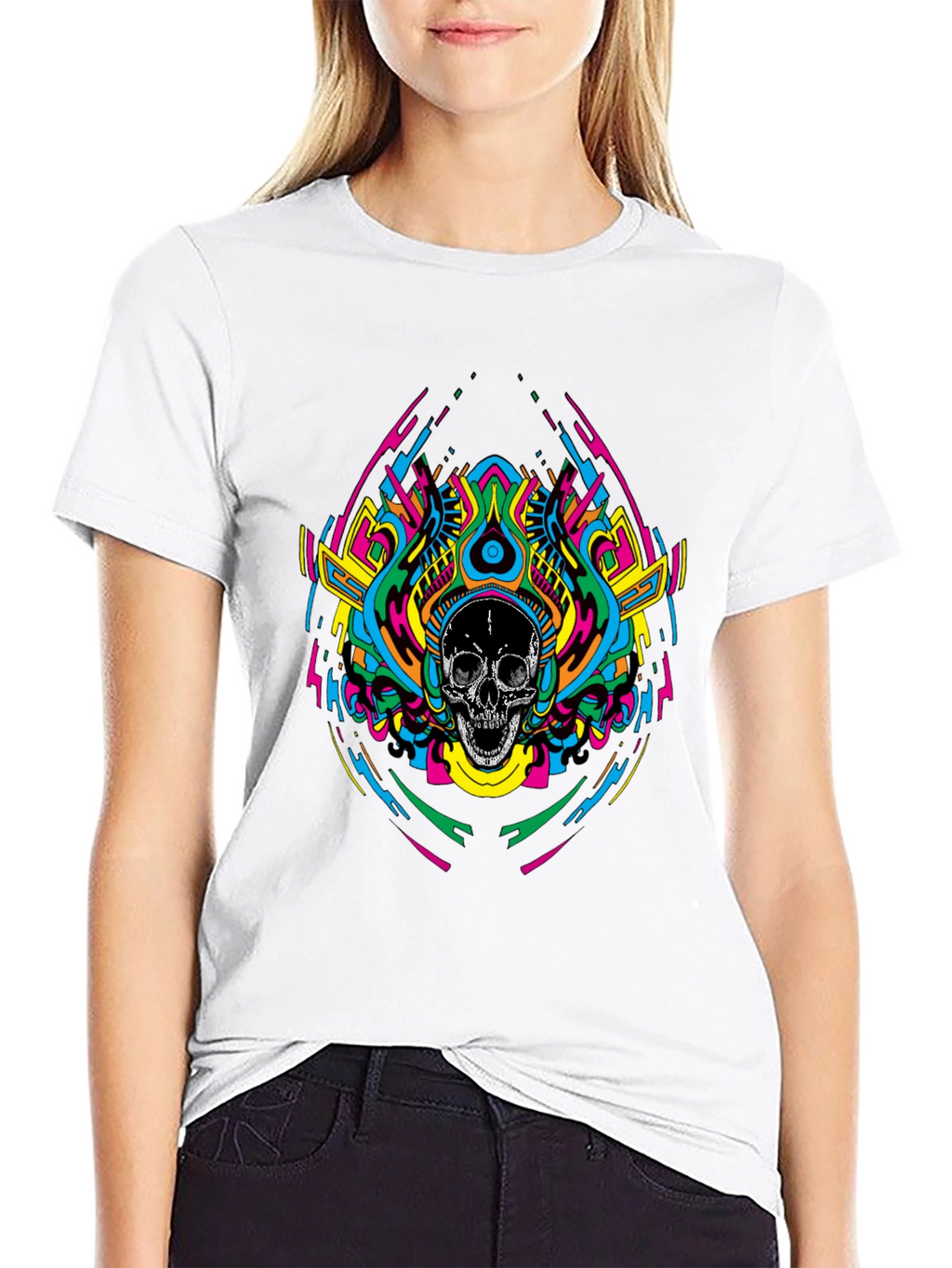 Psychedelic Skull Graphic T-Shirt - Black