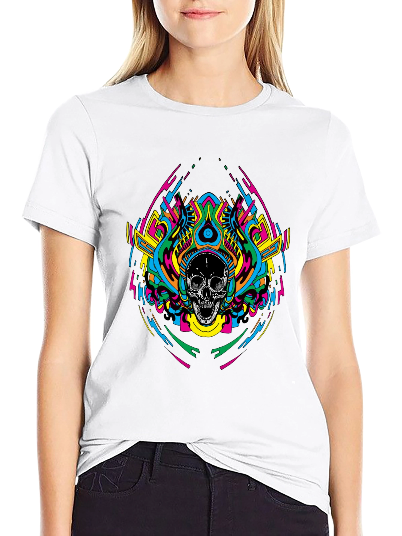 Psychedelic Skull Graphic T-Shirt - Black