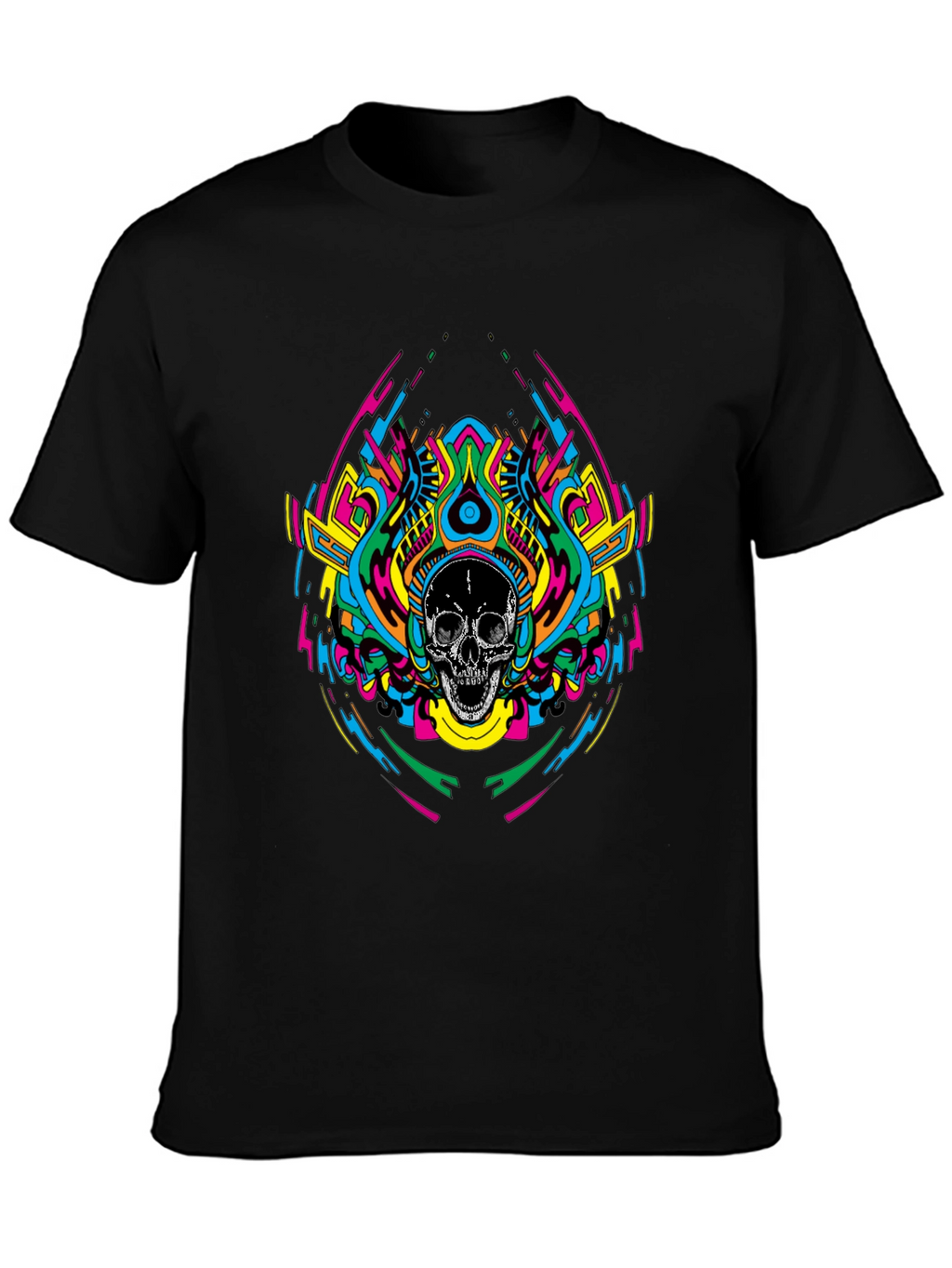 Psychedelic Skull Graphic T-Shirt - Black
