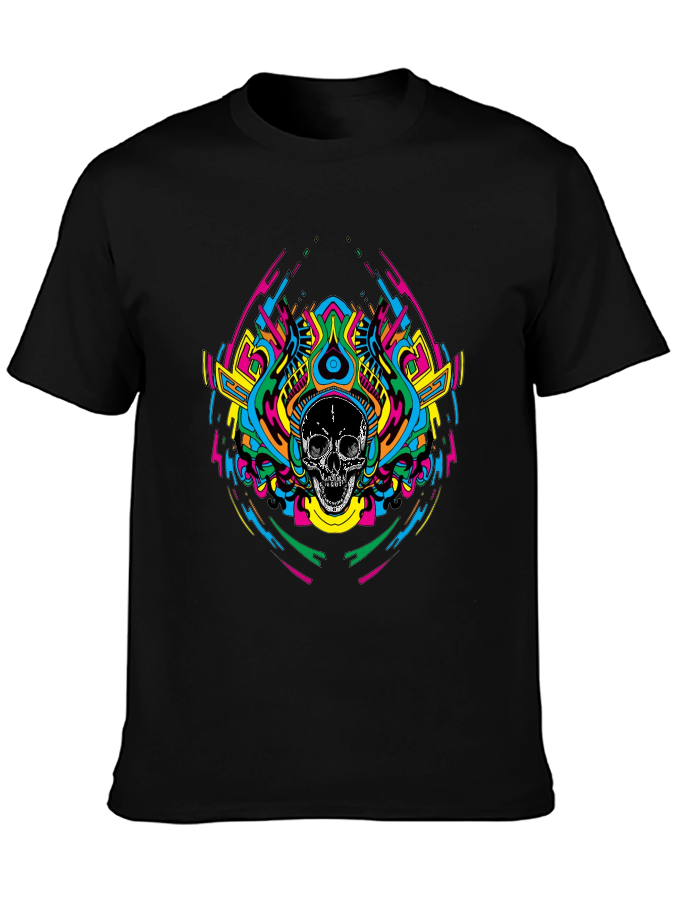 Psychedelic Skull Graphic T-Shirt - Black