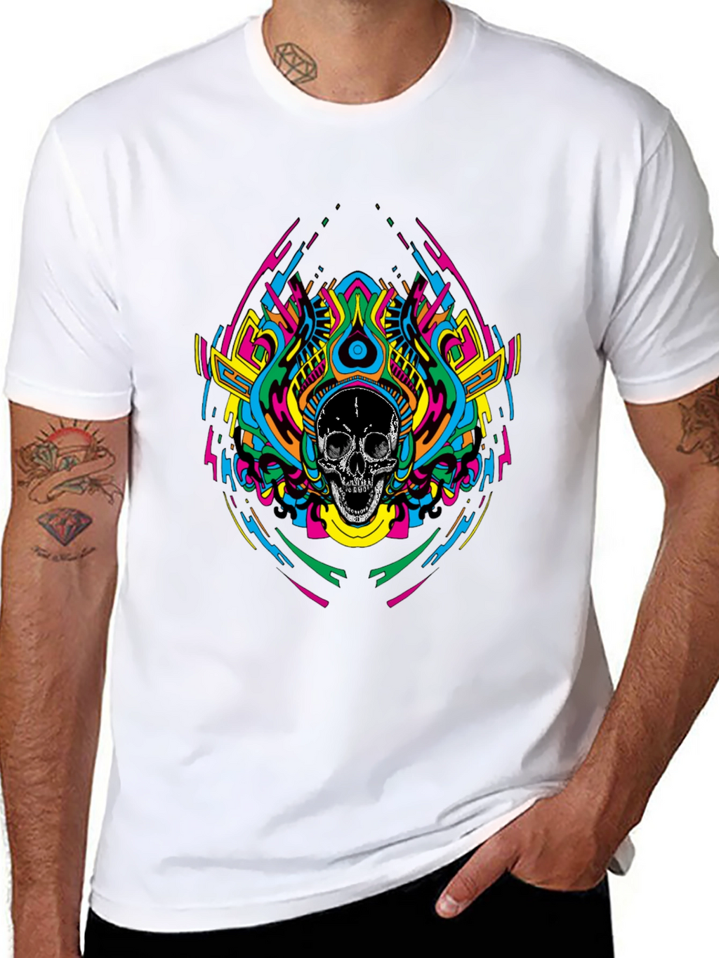 Psychedelic Skull Graphic T-Shirt - Black