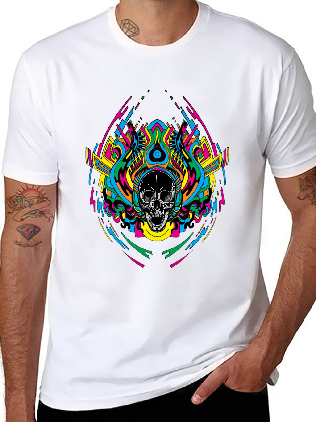Psychedelic Skull Graphic T-Shirt - Black