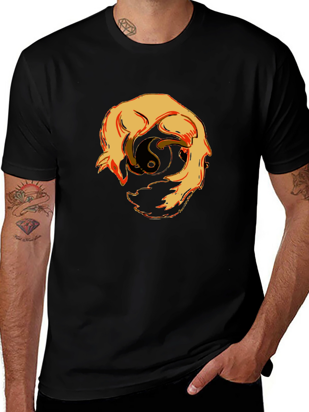 Yin Yang Wolves Graphic T-Shirt - Black