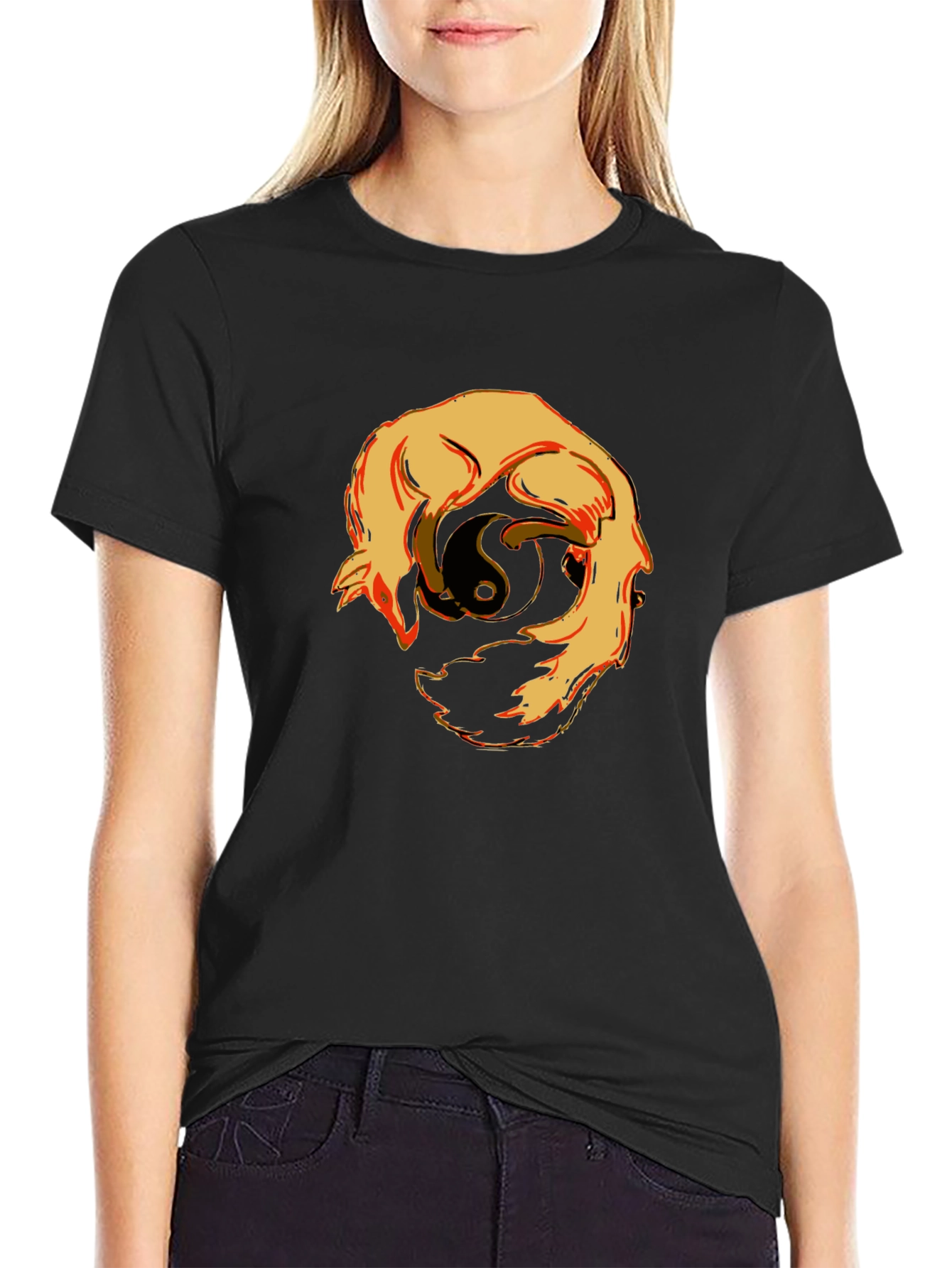 Yin Yang Wolves Graphic T-Shirt - Black