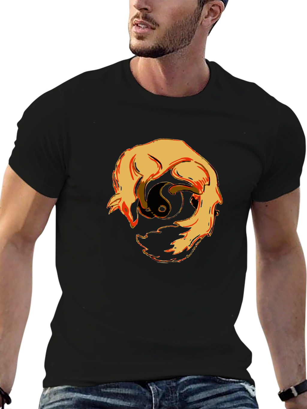 Yin Yang Wolves Graphic T-Shirt - Black