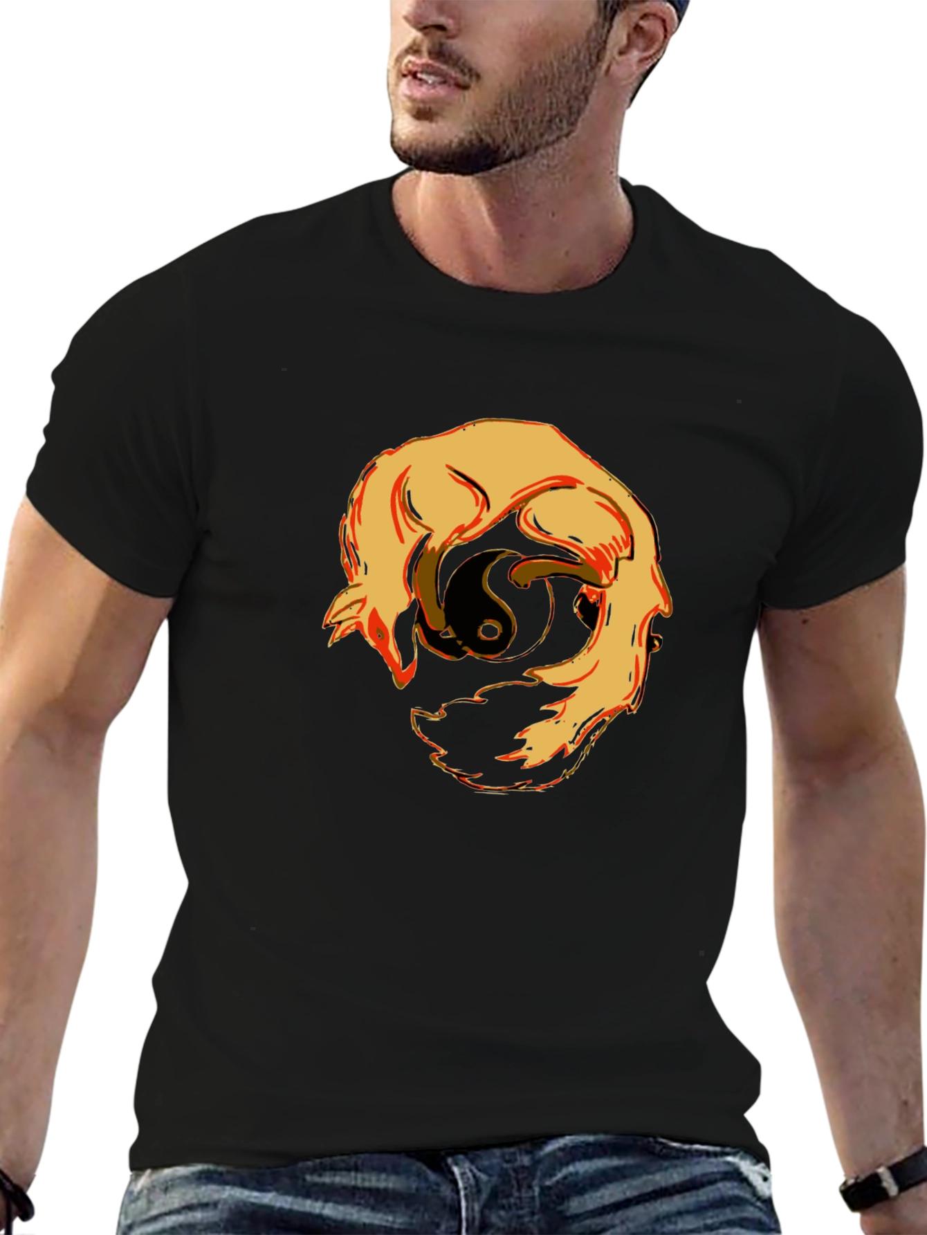 Yin Yang Wolves Graphic T-Shirt - Black