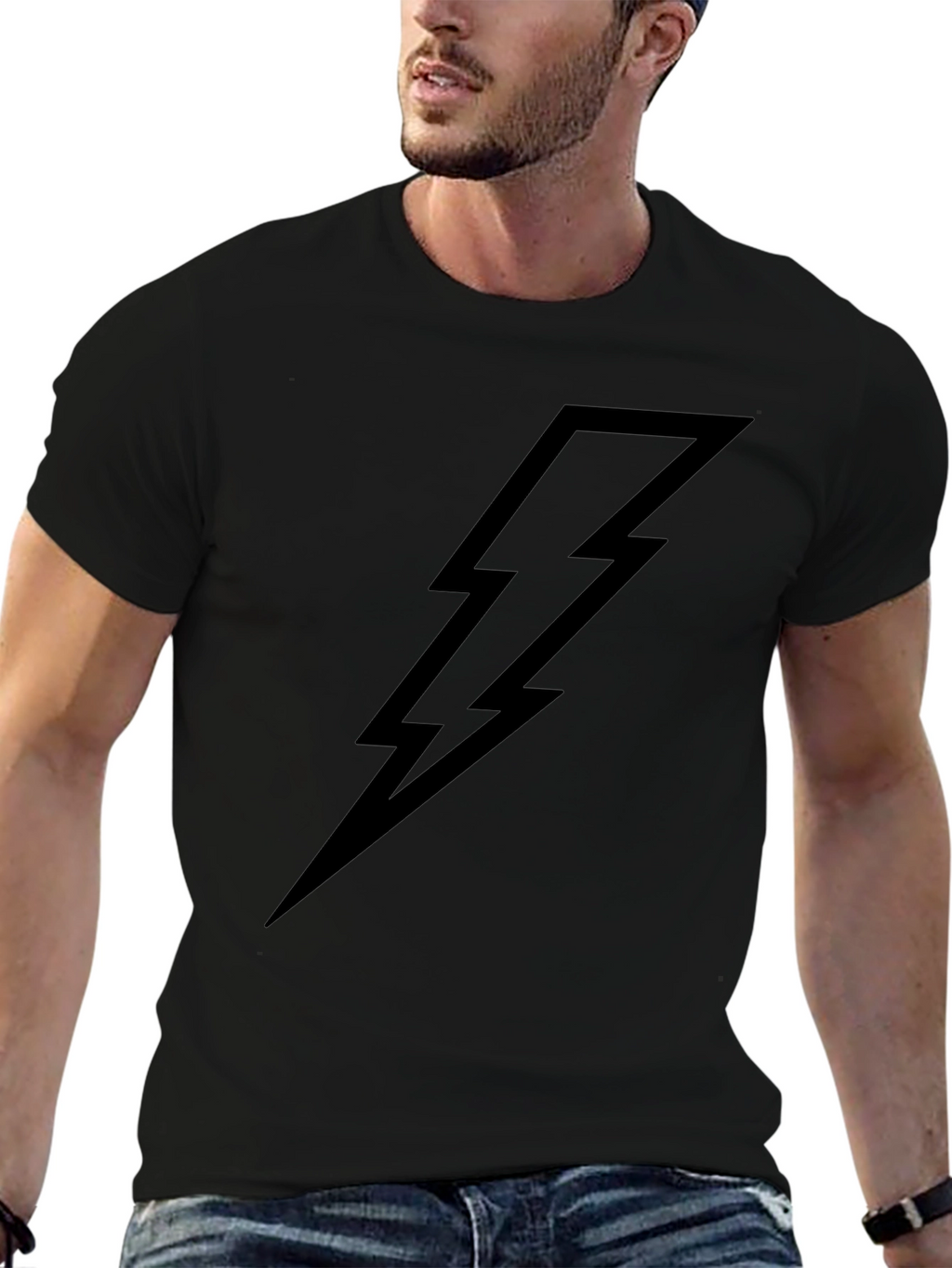 Black T-Shirt with Lightning Bolt Graphic