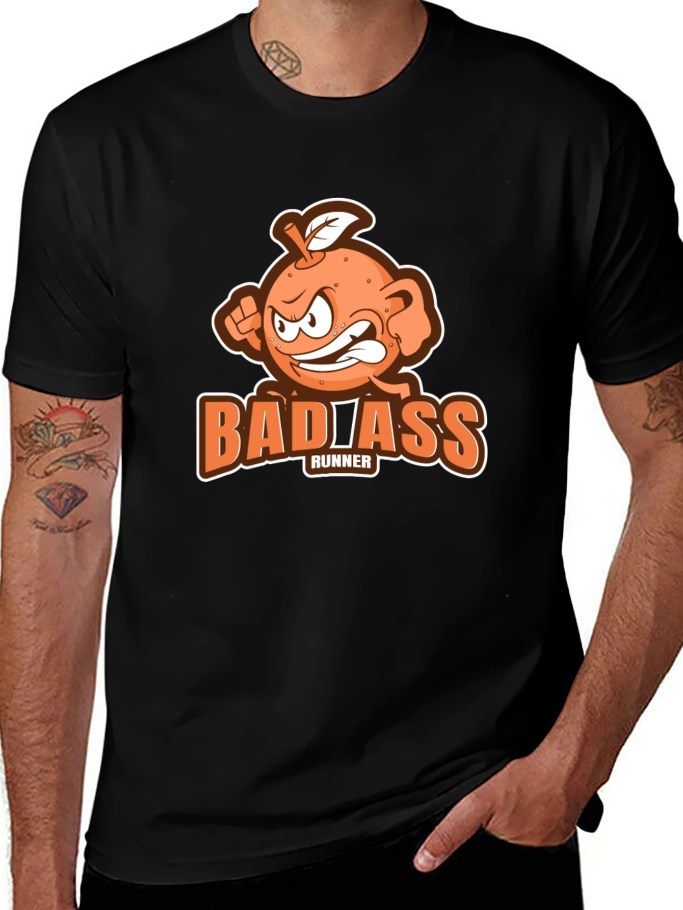 Badass Runner Orange Graphic T-Shirt