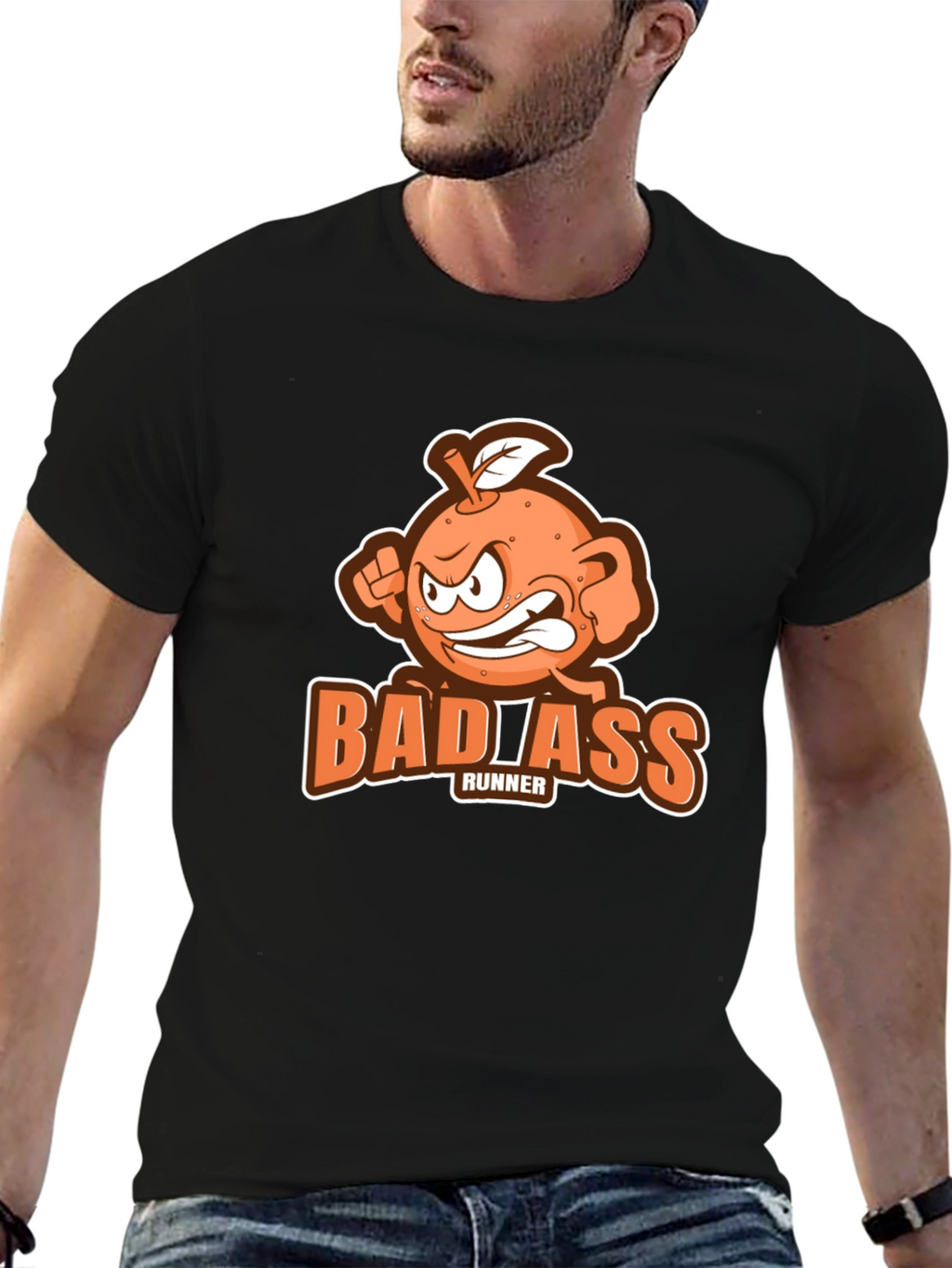 Badass Runner Orange Graphic T-Shirt