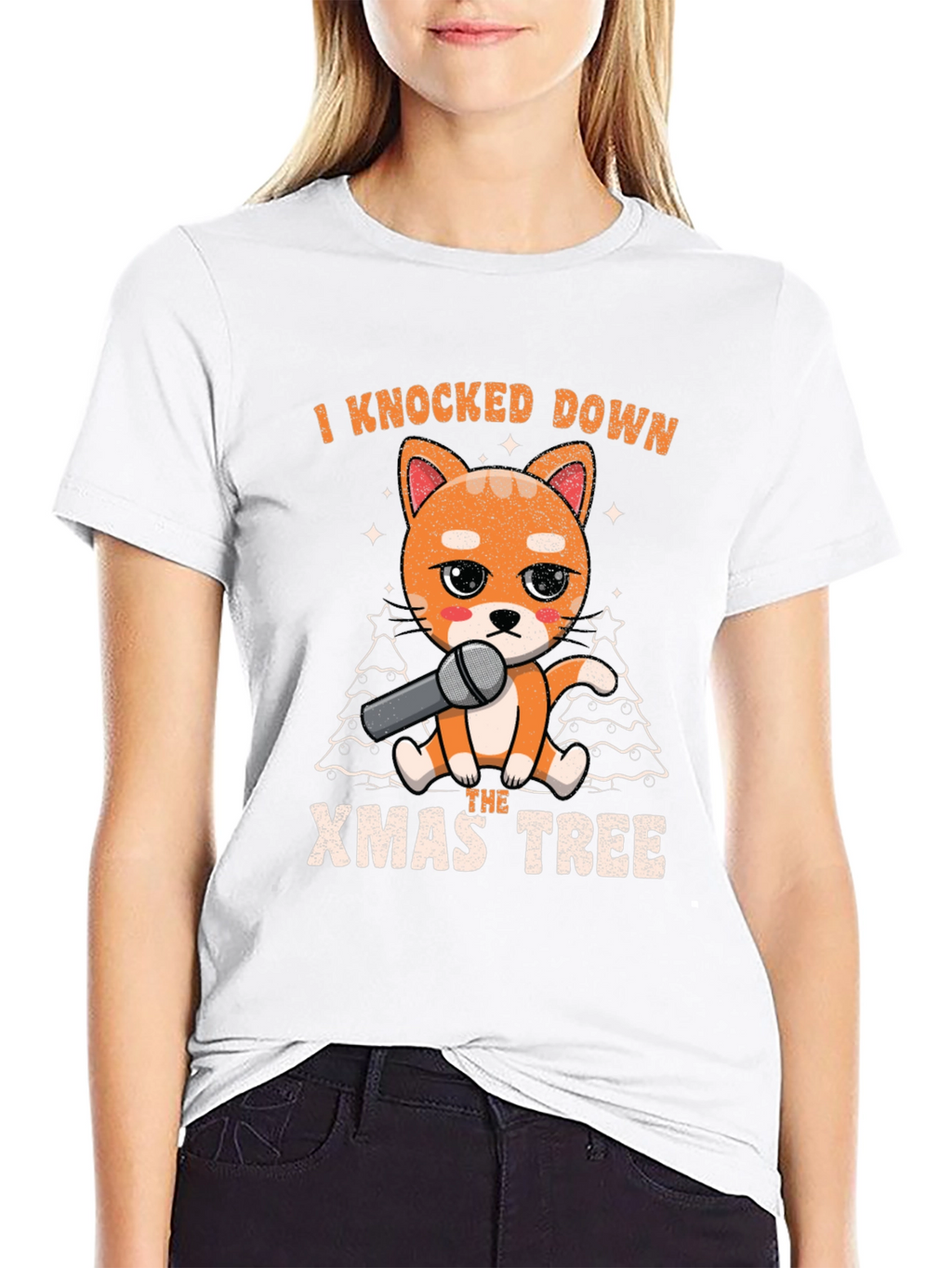 Funny Christmas Cat Knocked Down Xmas Tree T-Shirt