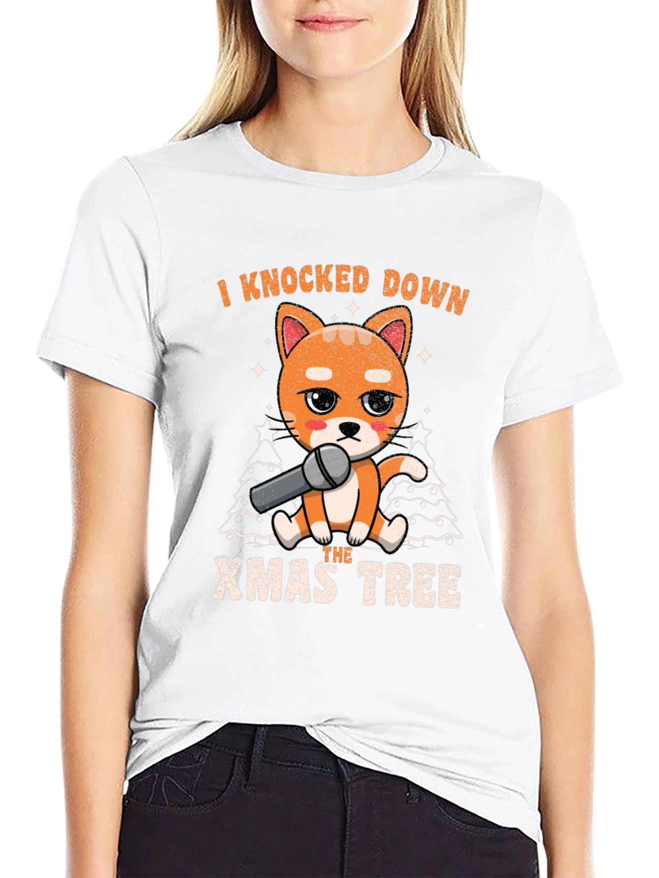 Funny Christmas Cat Knocked Down Xmas Tree T-Shirt