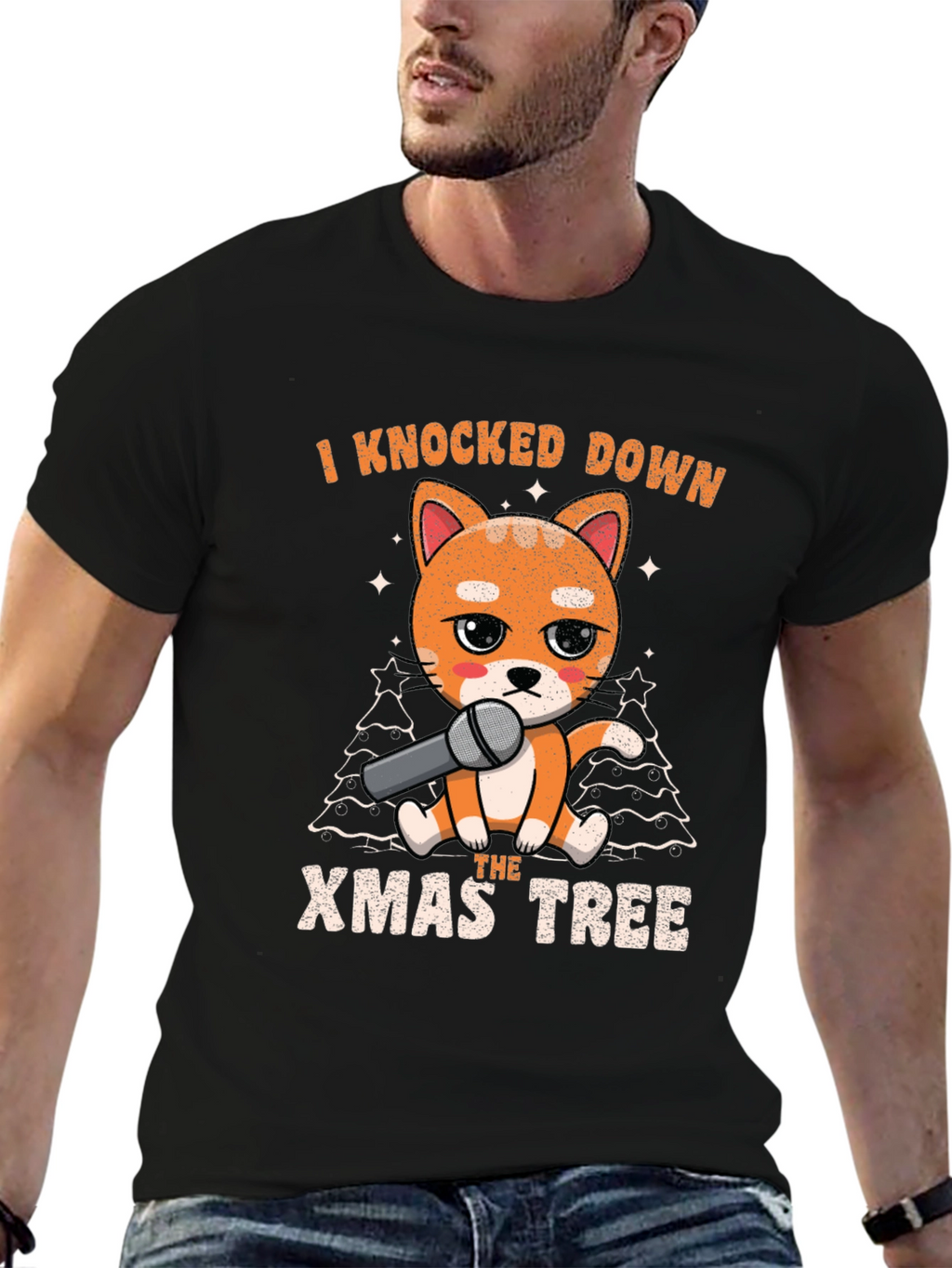 Funny Christmas Cat Knocked Down Xmas Tree T-Shirt