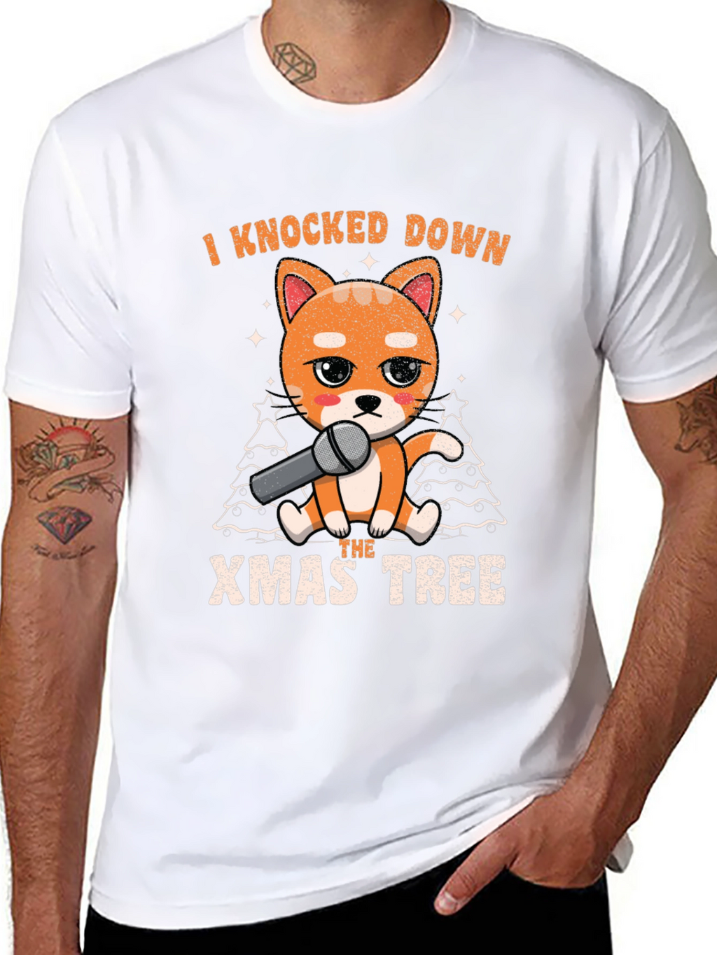 Funny Christmas Cat Knocked Down Xmas Tree T-Shirt