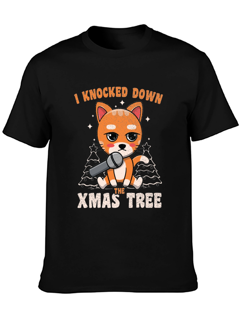 Funny Christmas Cat Knocked Down Xmas Tree T-Shirt